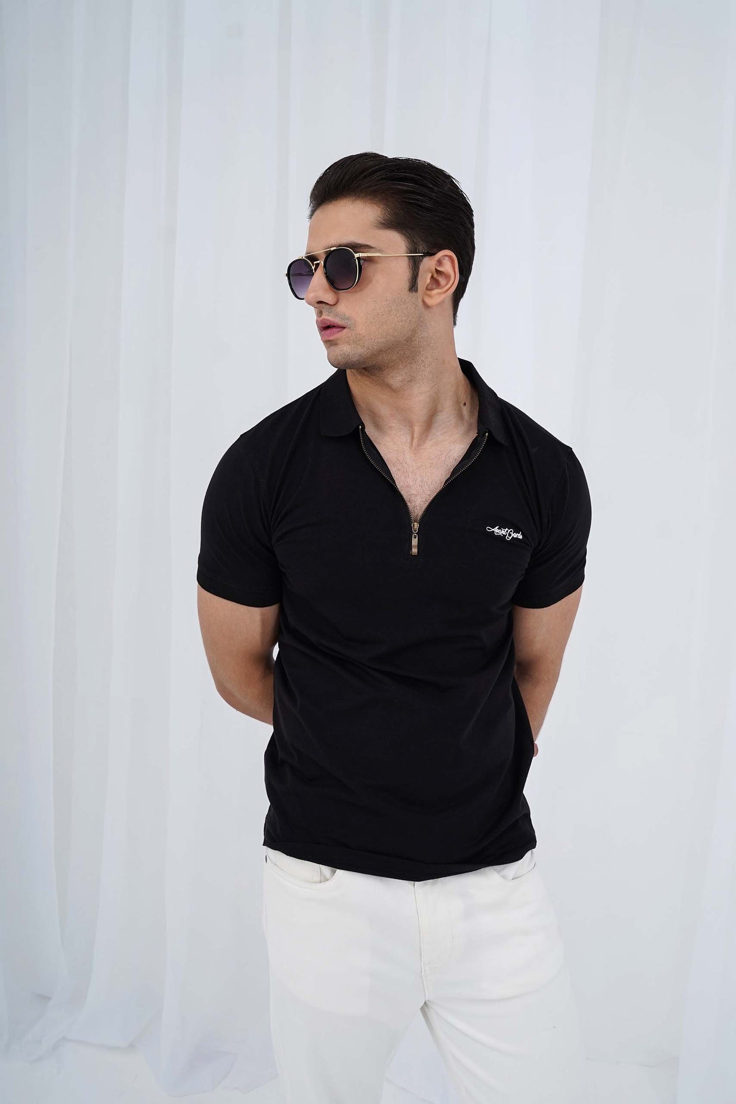 Black Zipper Flex Polo Shirt (PS034)