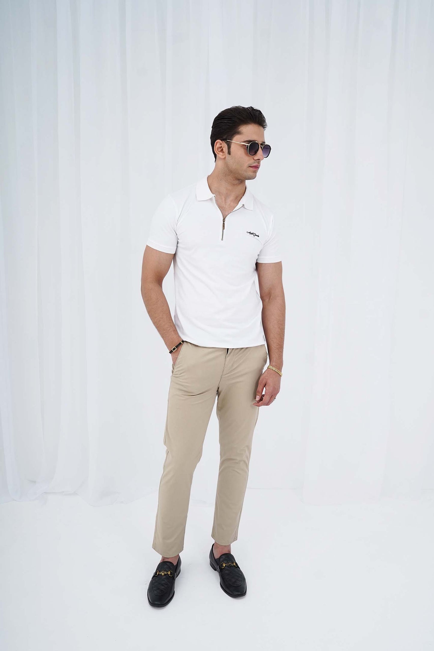 White Zipper Flex Polo Shirt (PS035)