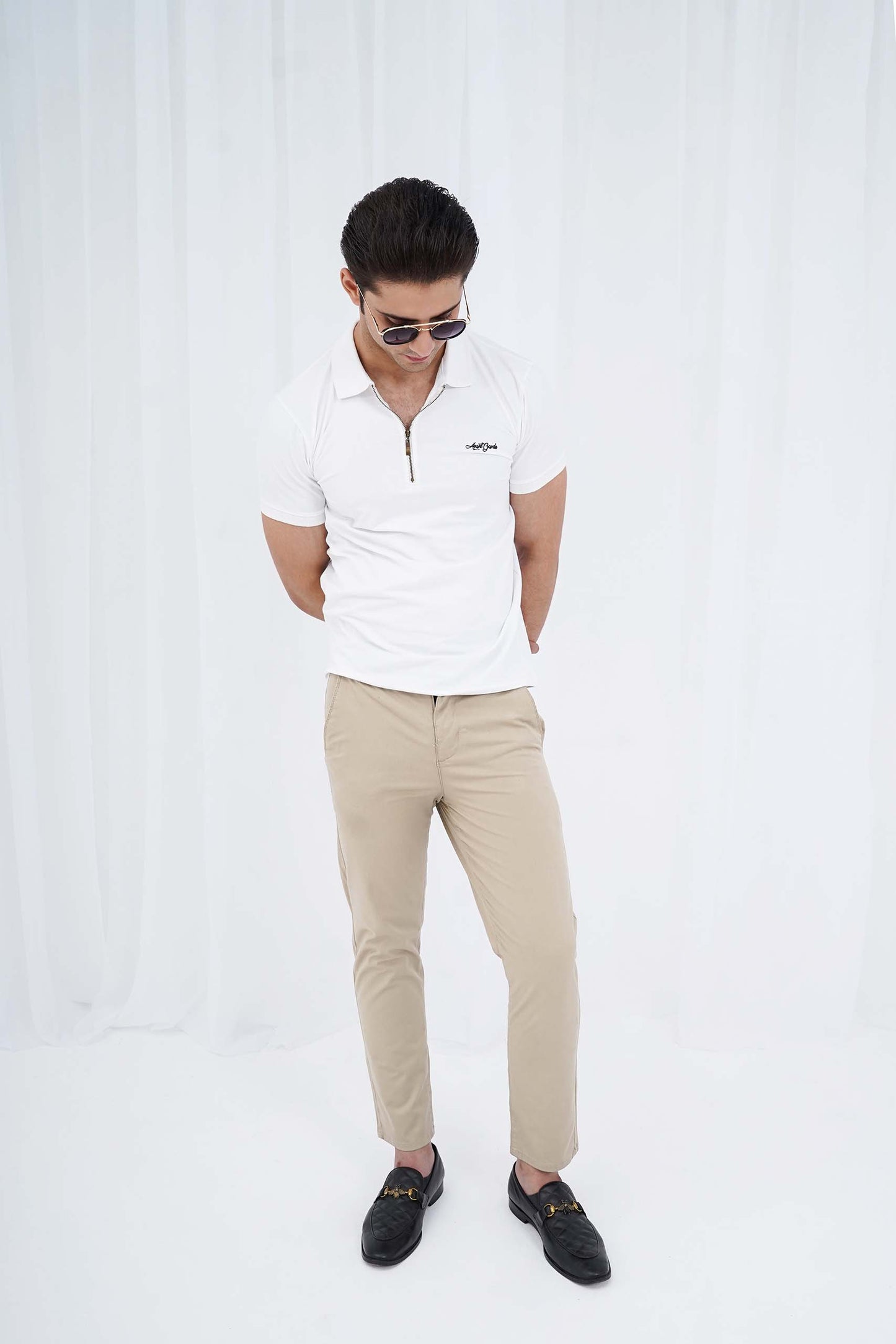 White Zipper Flex Polo Shirt (PS035)