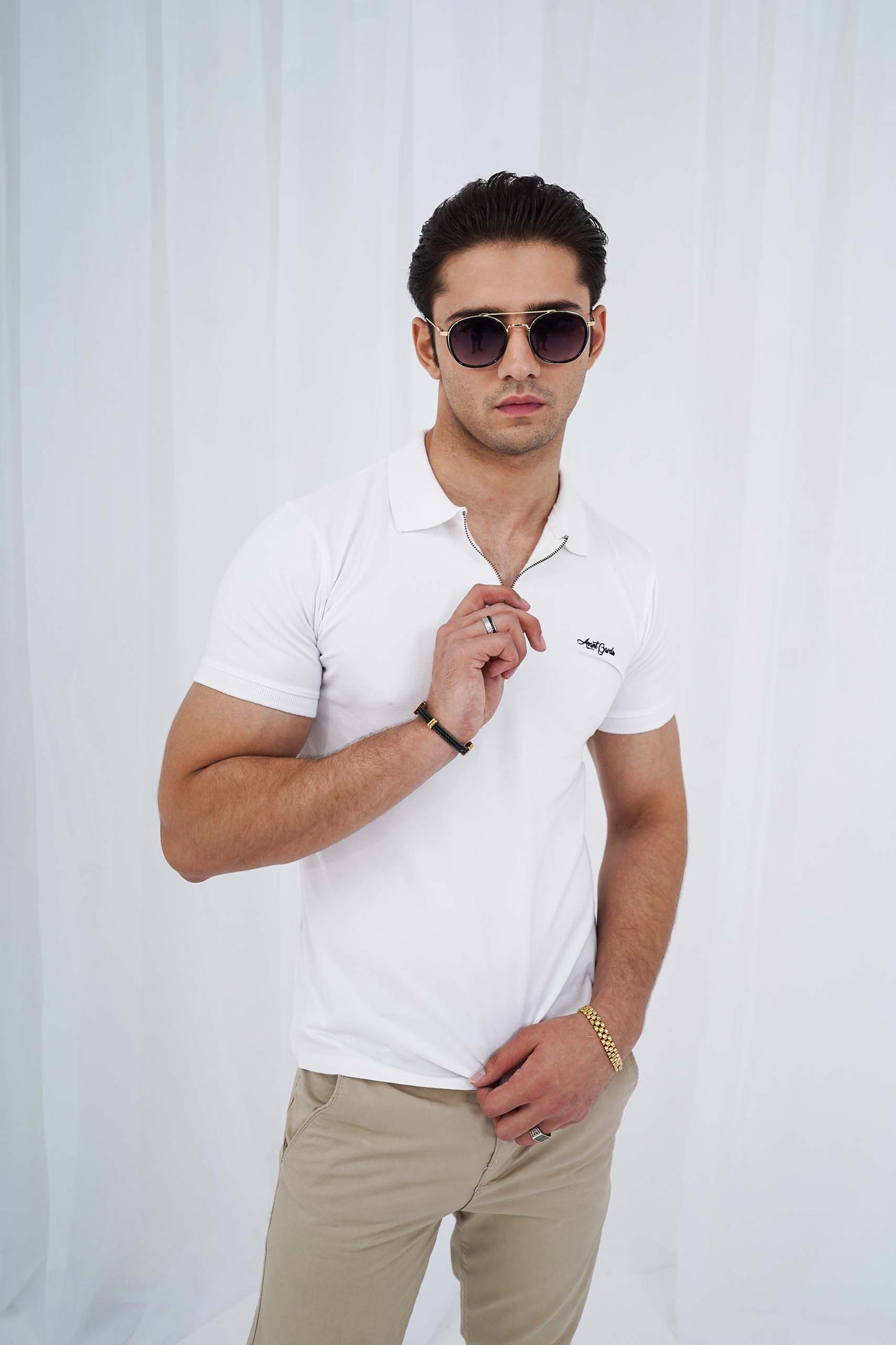 White Zipper Flex Polo Shirt (PS035)