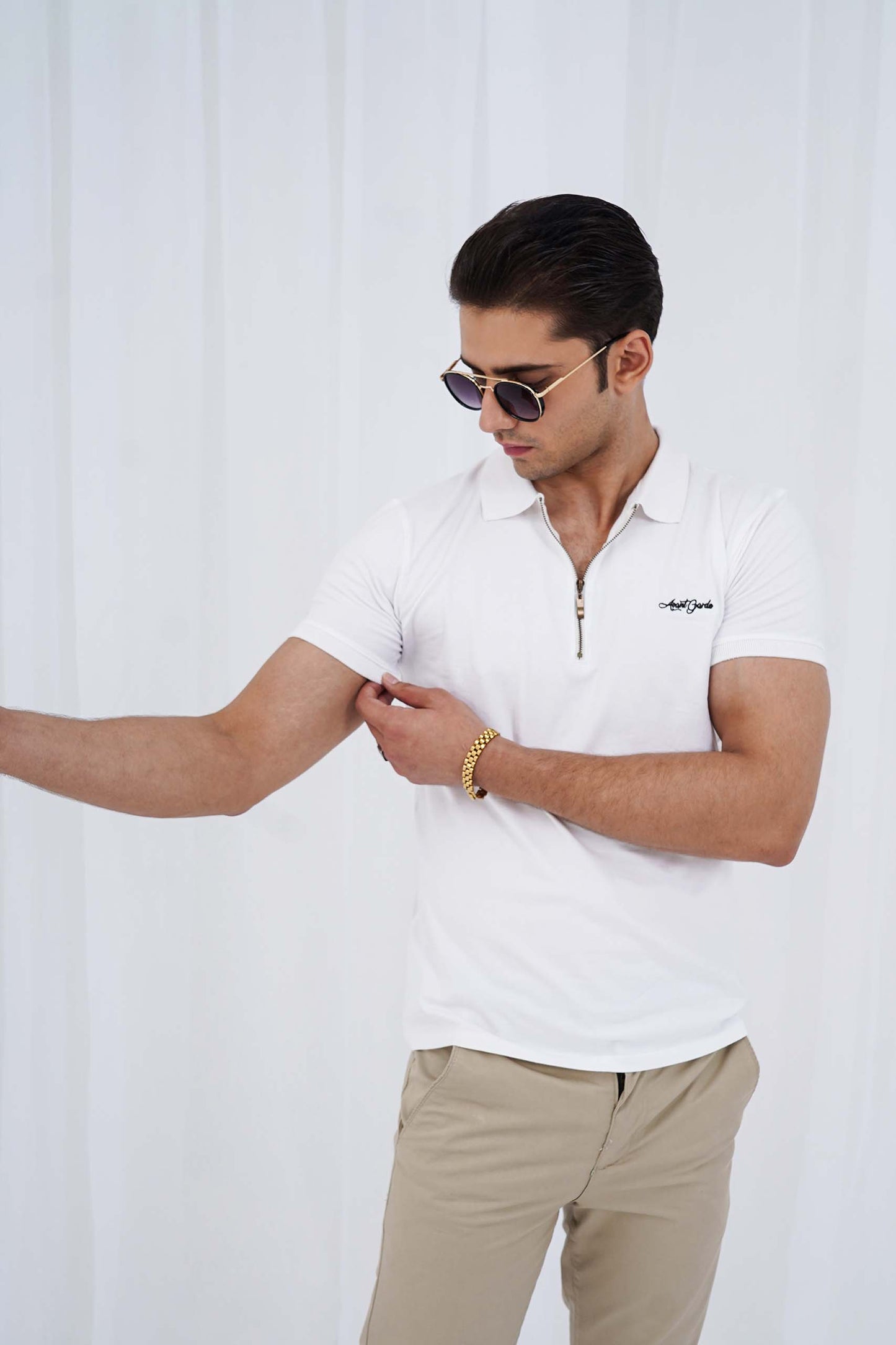 White Zipper Flex Polo Shirt (PS035)