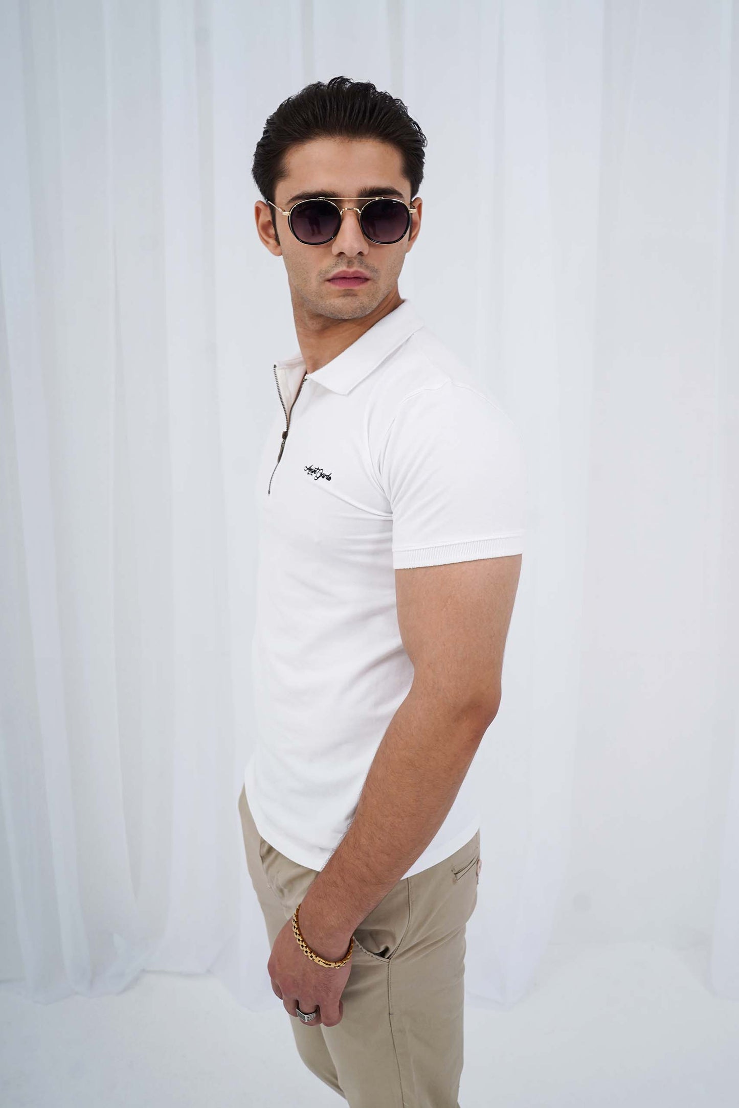 White Zipper Flex Polo Shirt (PS035)