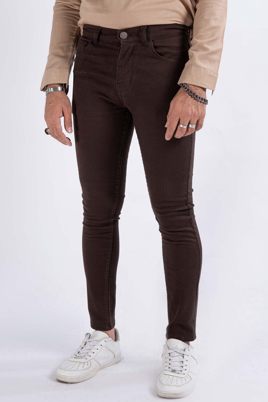 Chocolate Brown Twill Denim Jeans - Muscle Fit