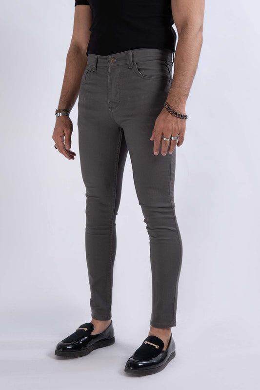 Charcoal Grey Twill Denim Jeans - Muscle Fit