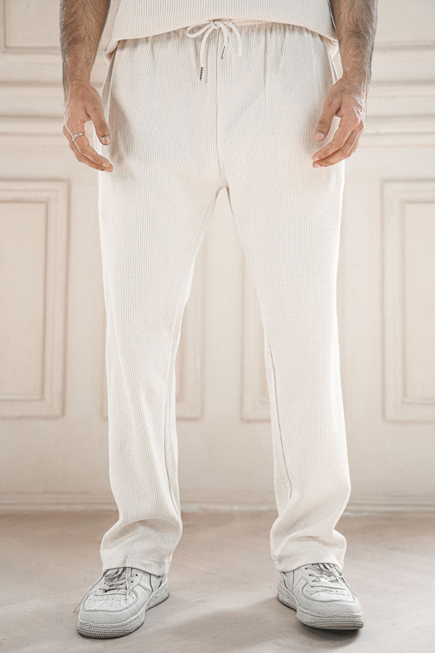 Cream Textured Trouser