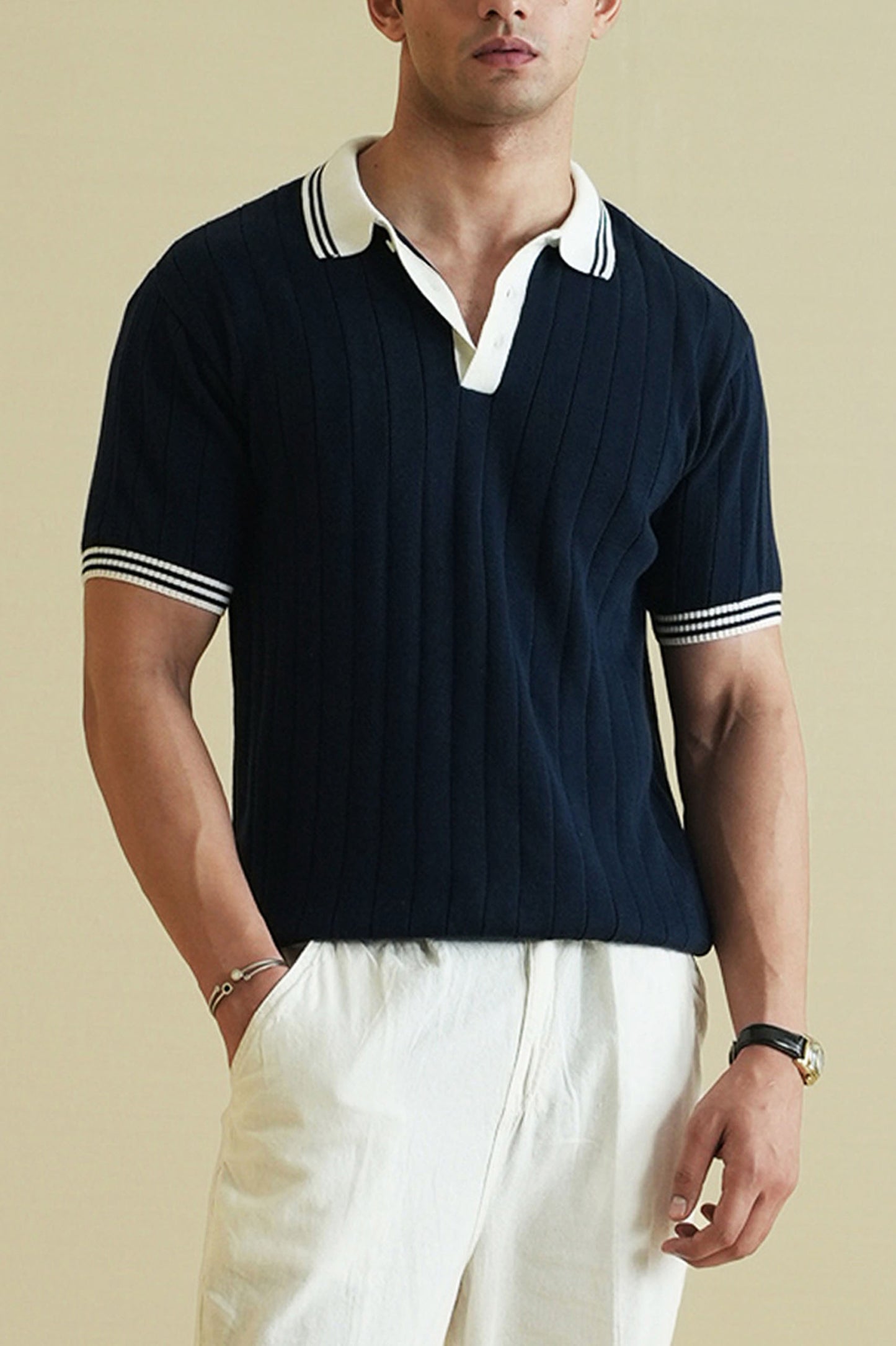 Drop Needle Knitted Polo Shirt (KPS-19)