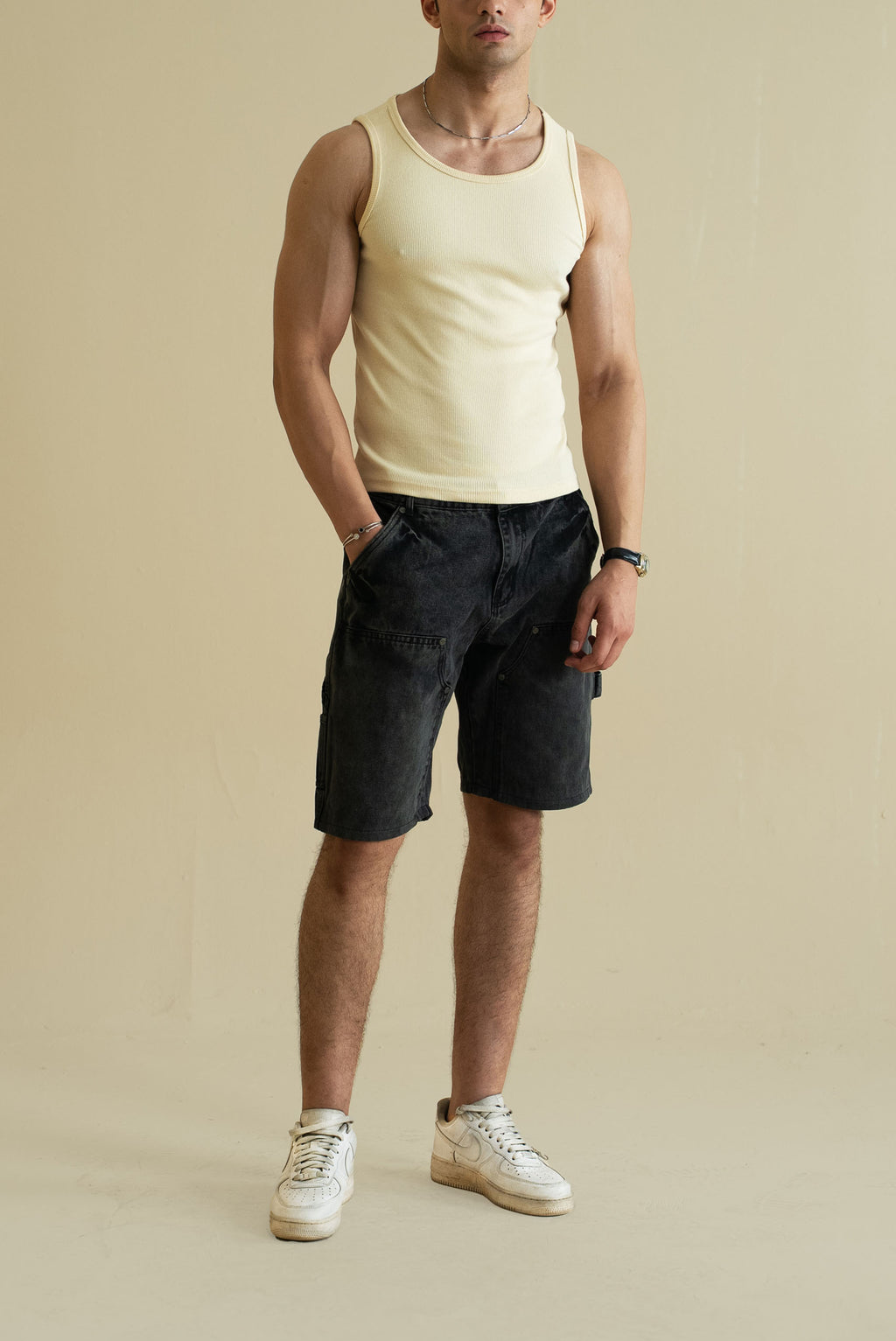 Men's Ribbed Vest - Crème