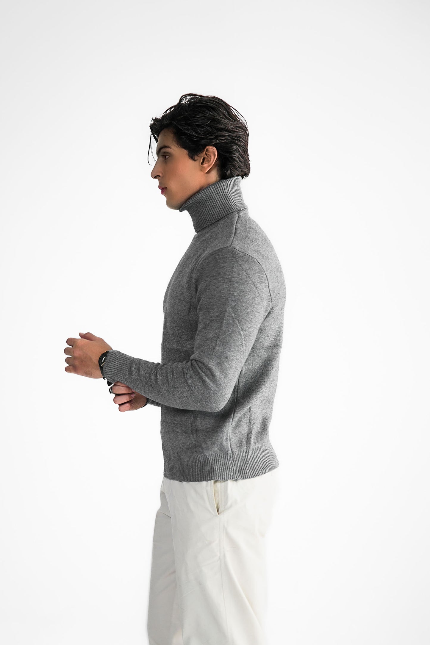 Grey Turtleneck Knit Sweater