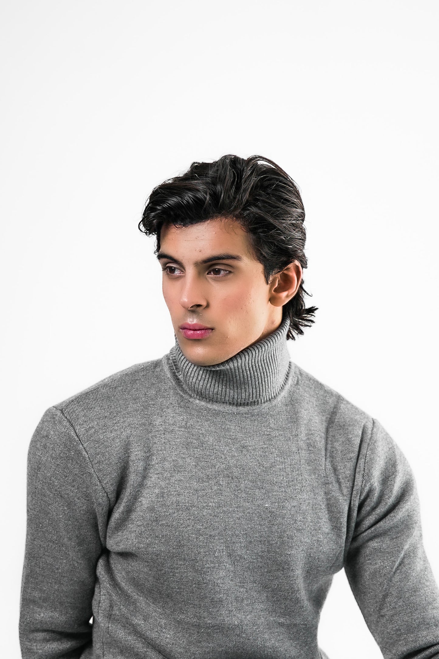 Grey Turtleneck Knit Sweater