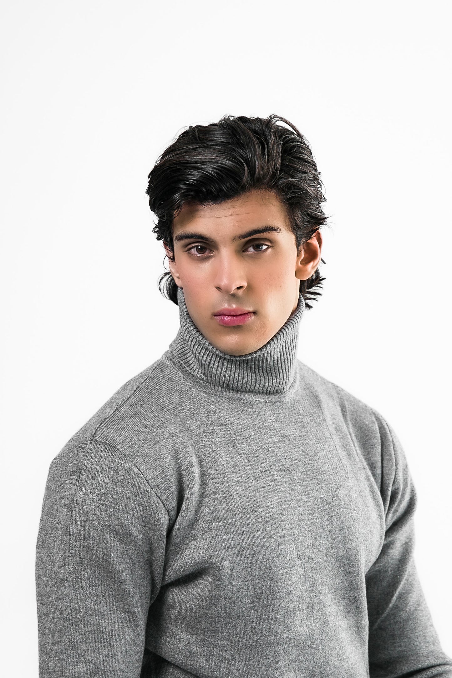 Grey Turtleneck Knit Sweater