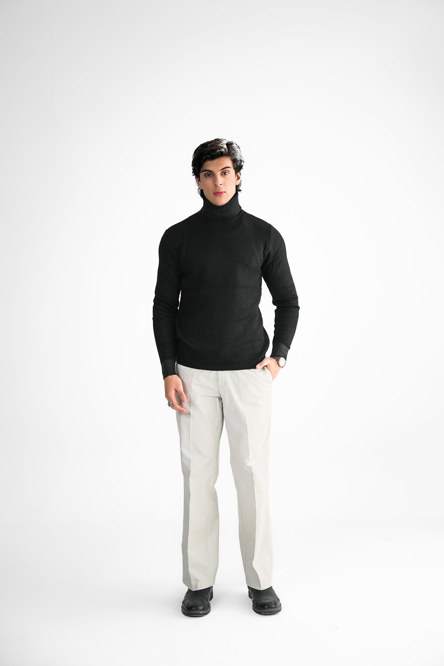 Black Turtleneck Knit Sweater