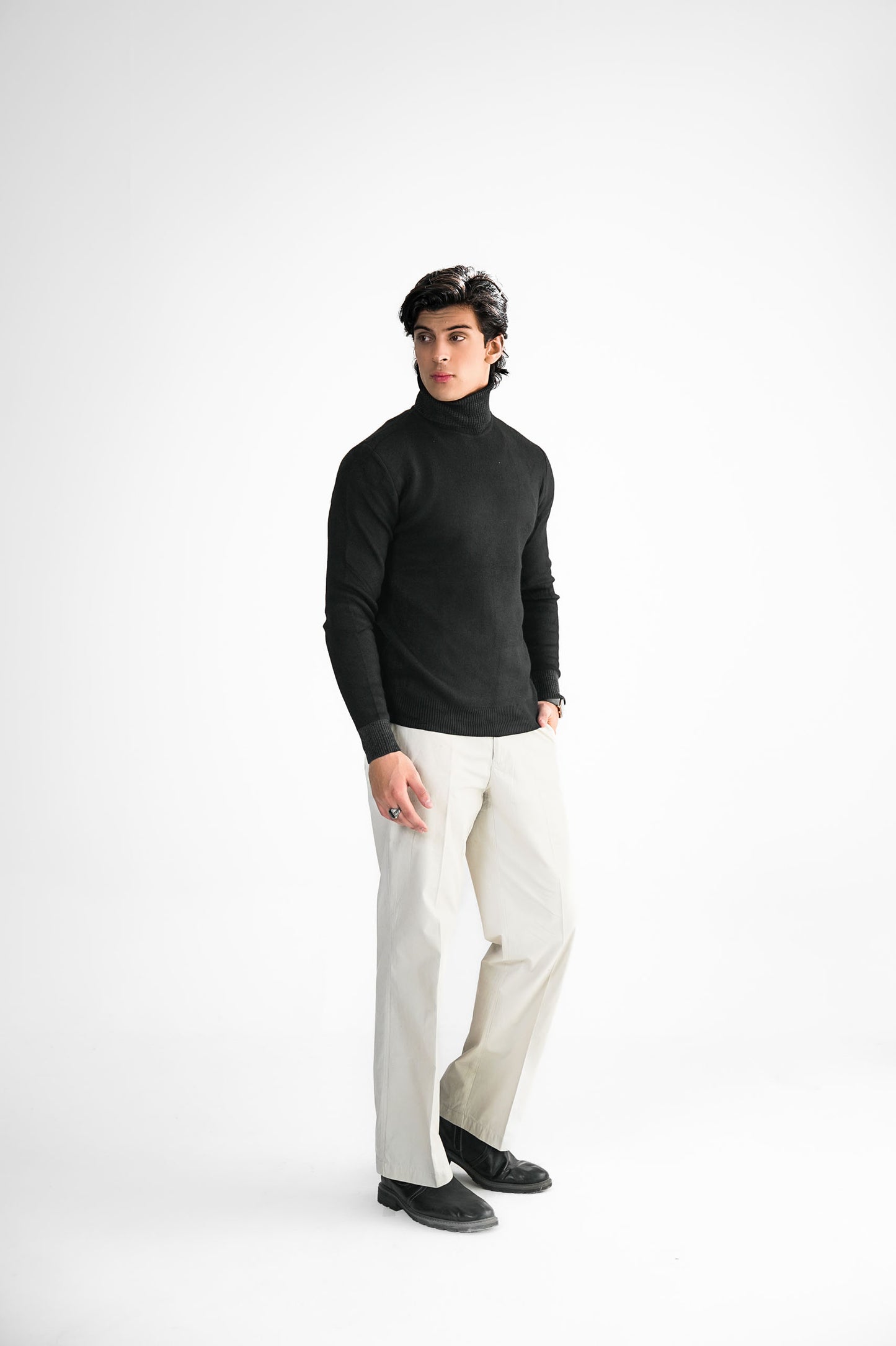 Black Turtleneck Knit Sweater