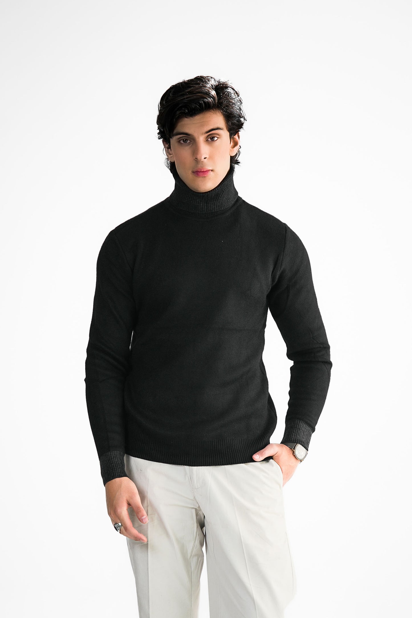 Black Turtleneck Knit Sweater