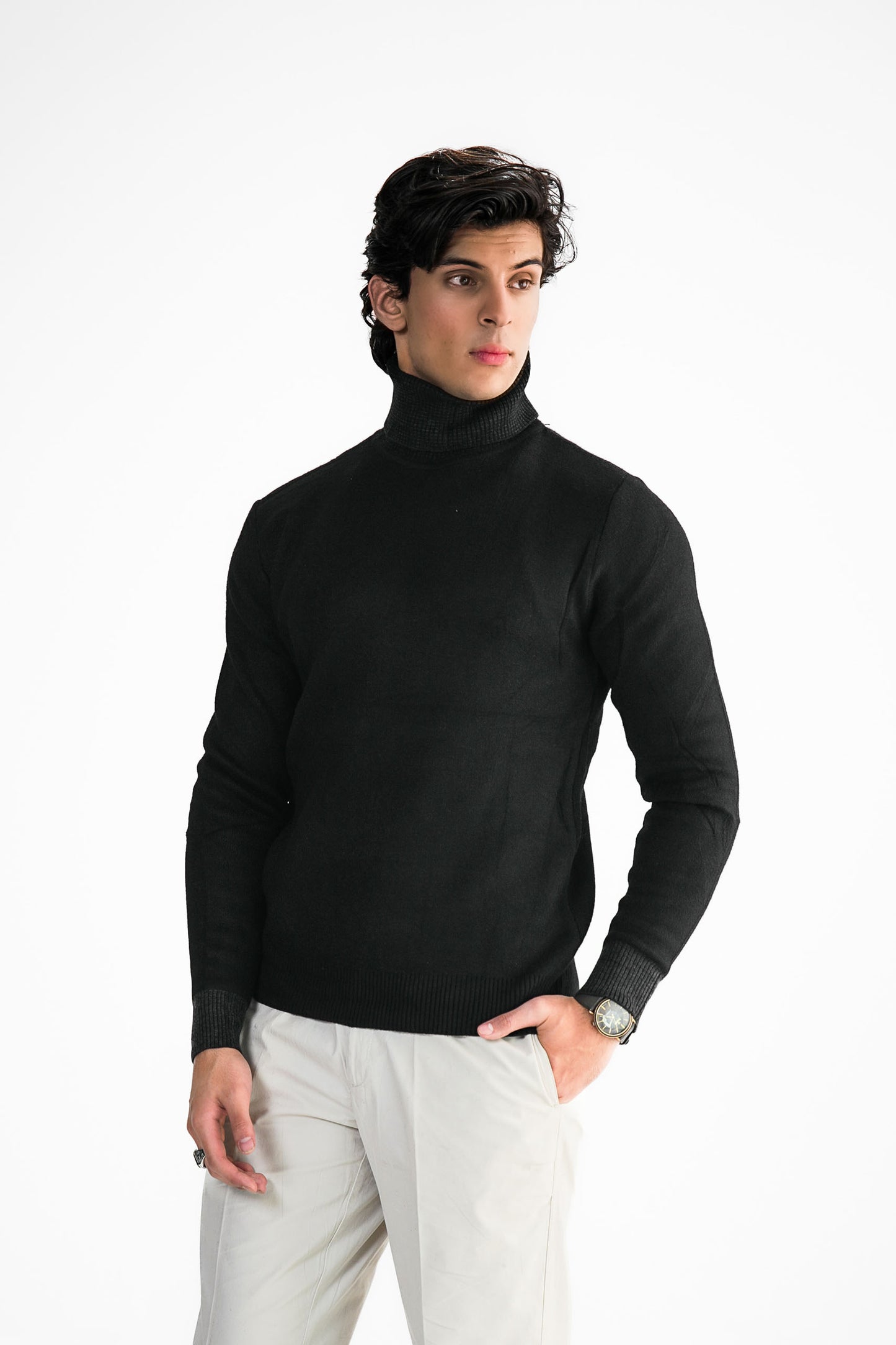 Black Turtleneck Knit Sweater