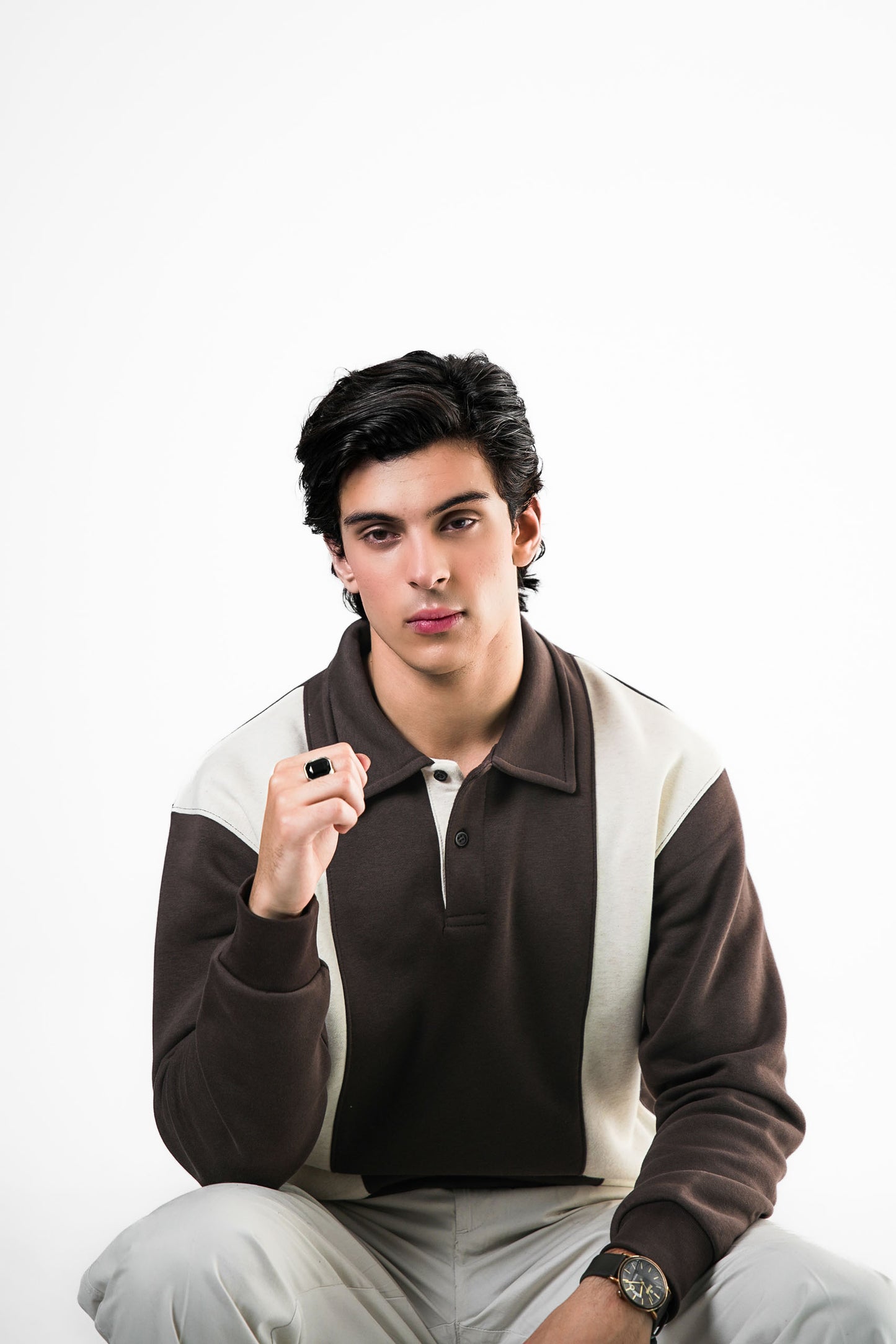 Brown & Cream Polo Sweater