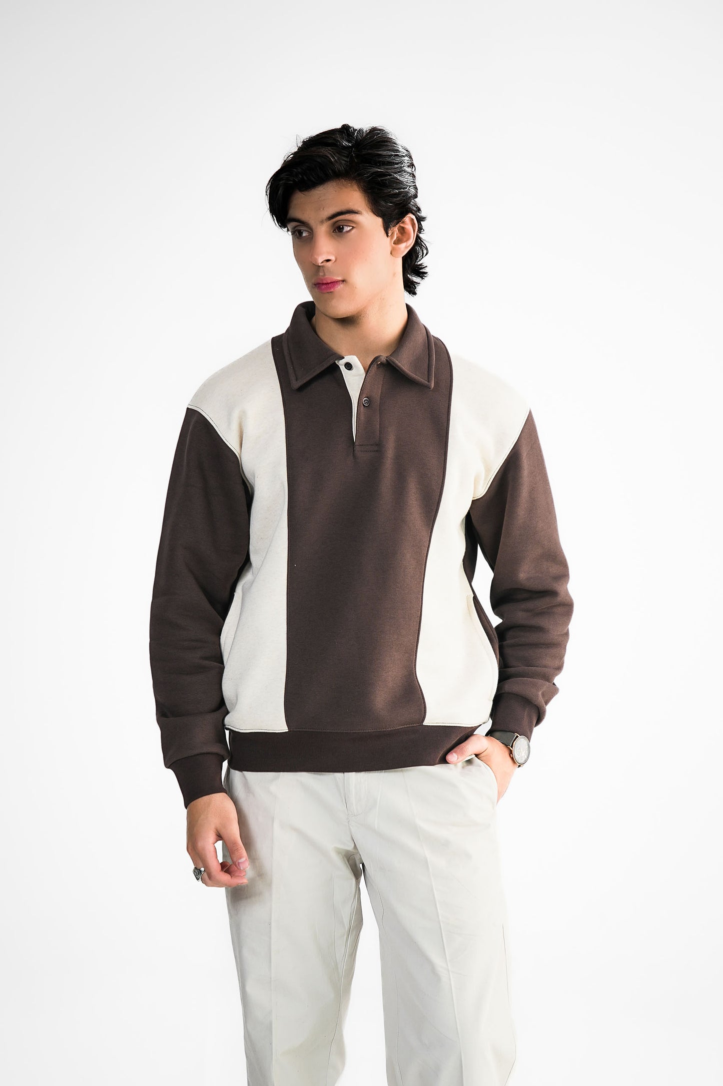 Brown & Cream Polo Sweater