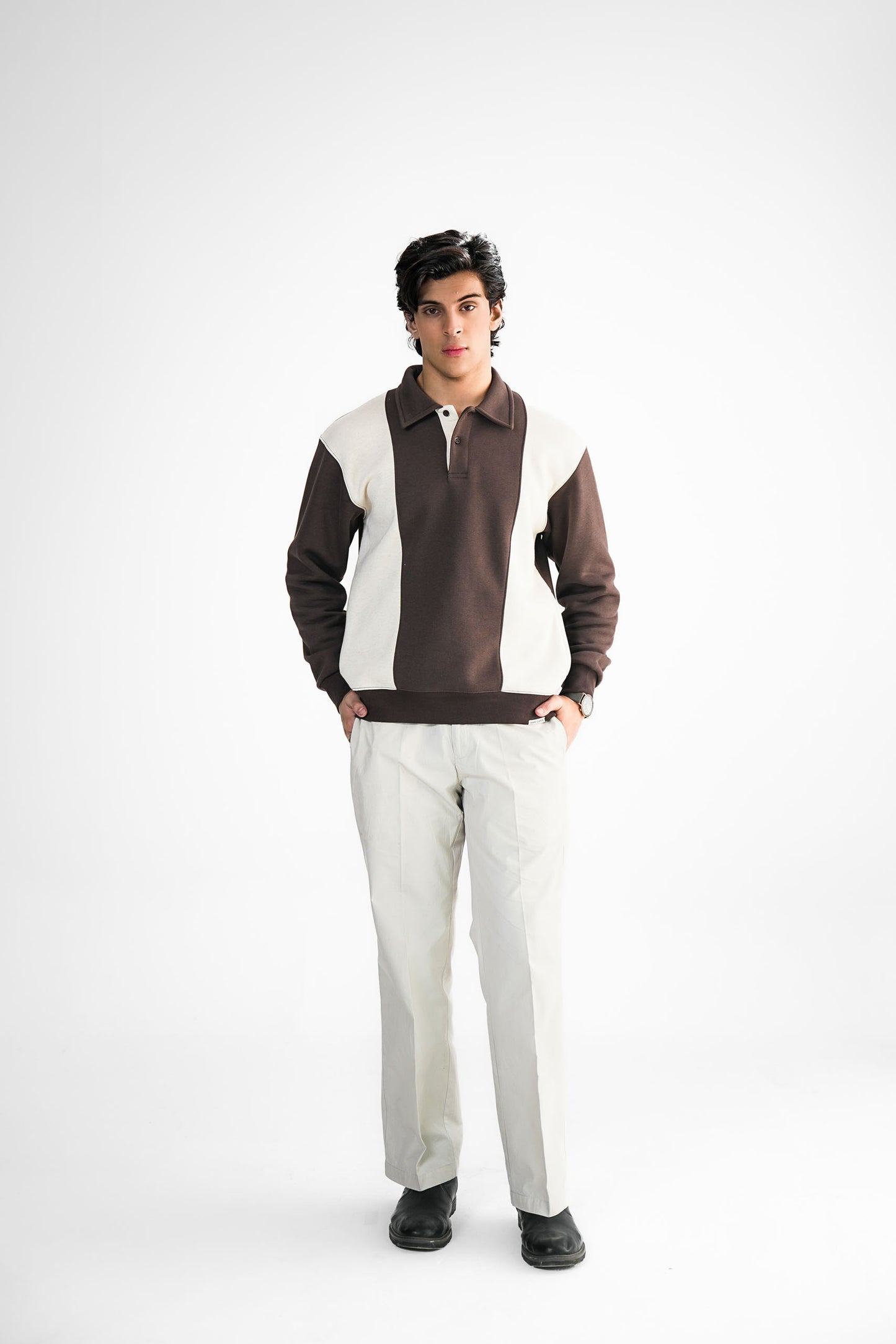 Brown & Cream Polo Sweater