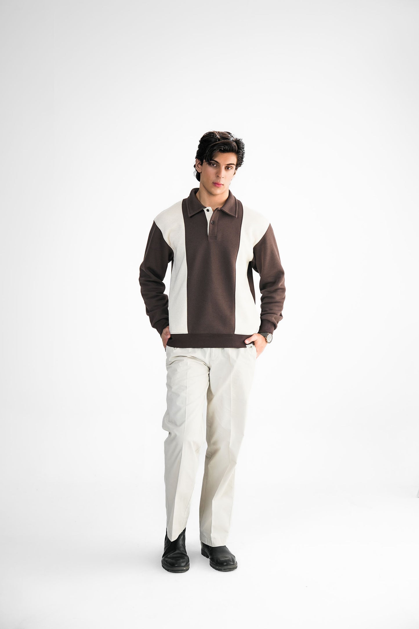 Brown & Cream Polo Sweater