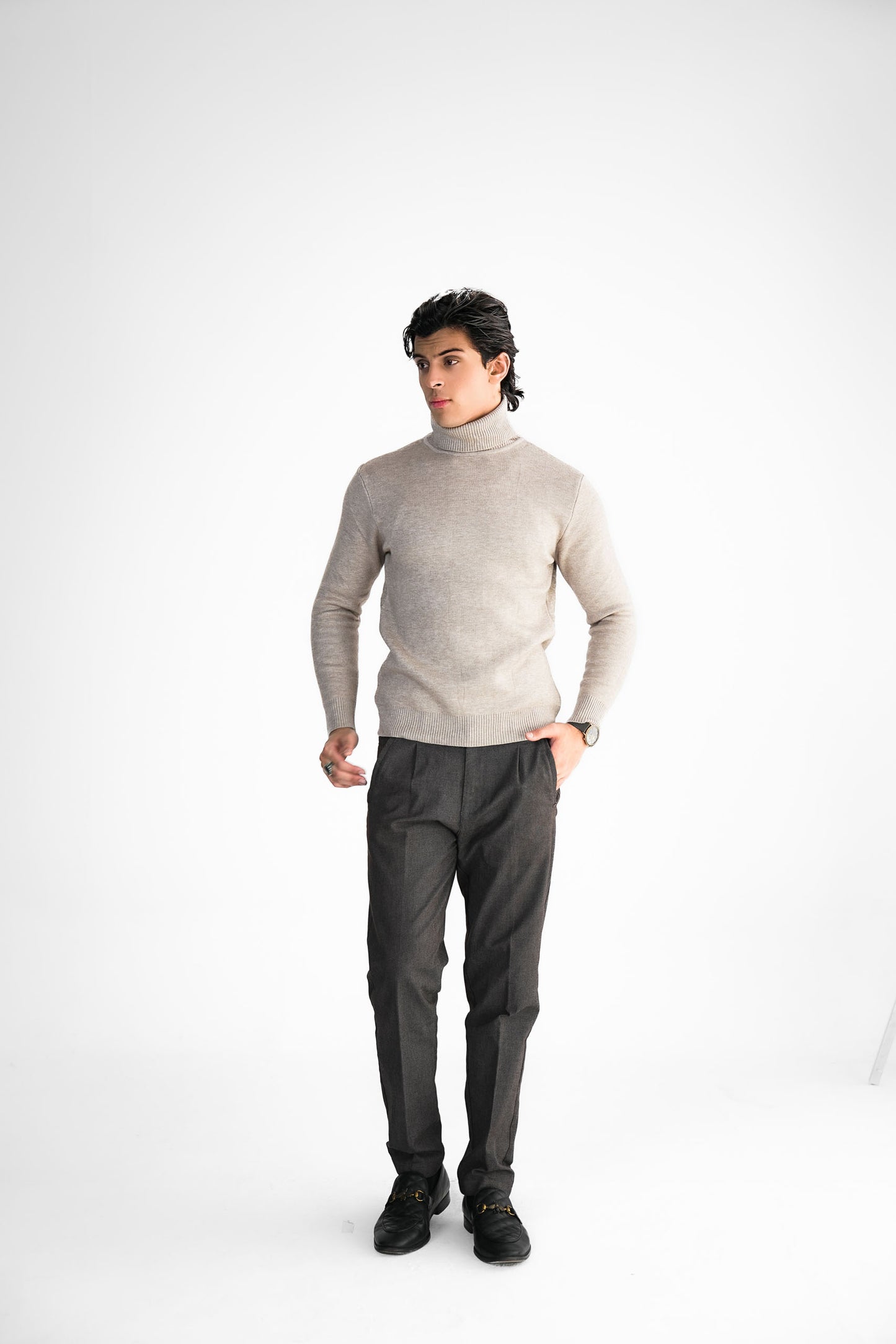 Sand Turtleneck Knit Sweater