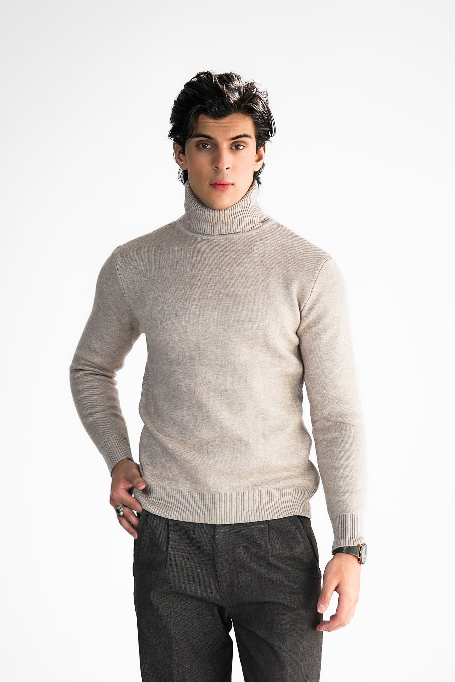 Sand Turtleneck Knit Sweater