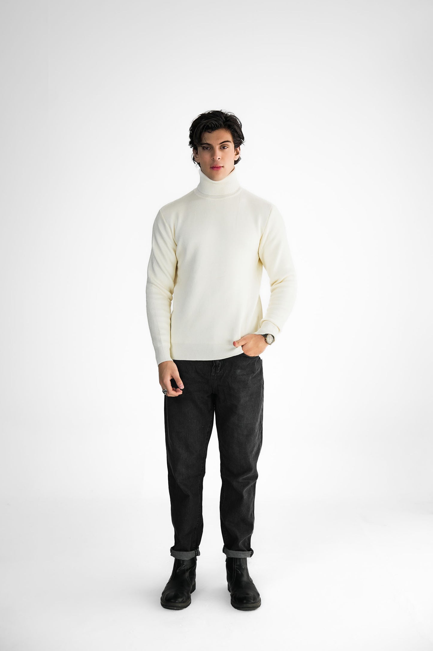 Cream Turtleneck Knit Sweater