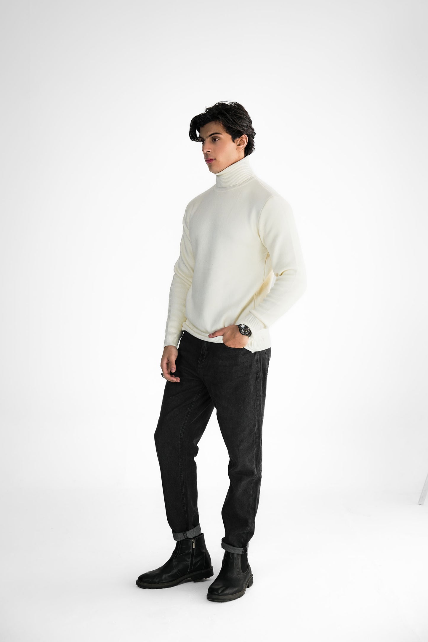 Cream Turtleneck Knit Sweater