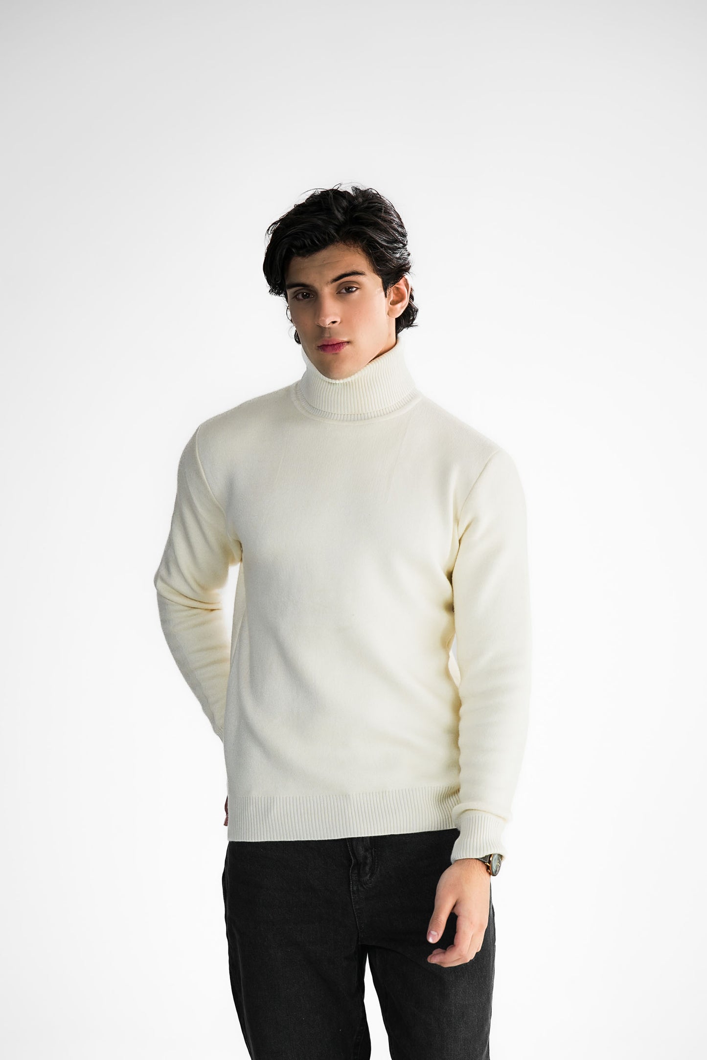 Cream Turtleneck Knit Sweater