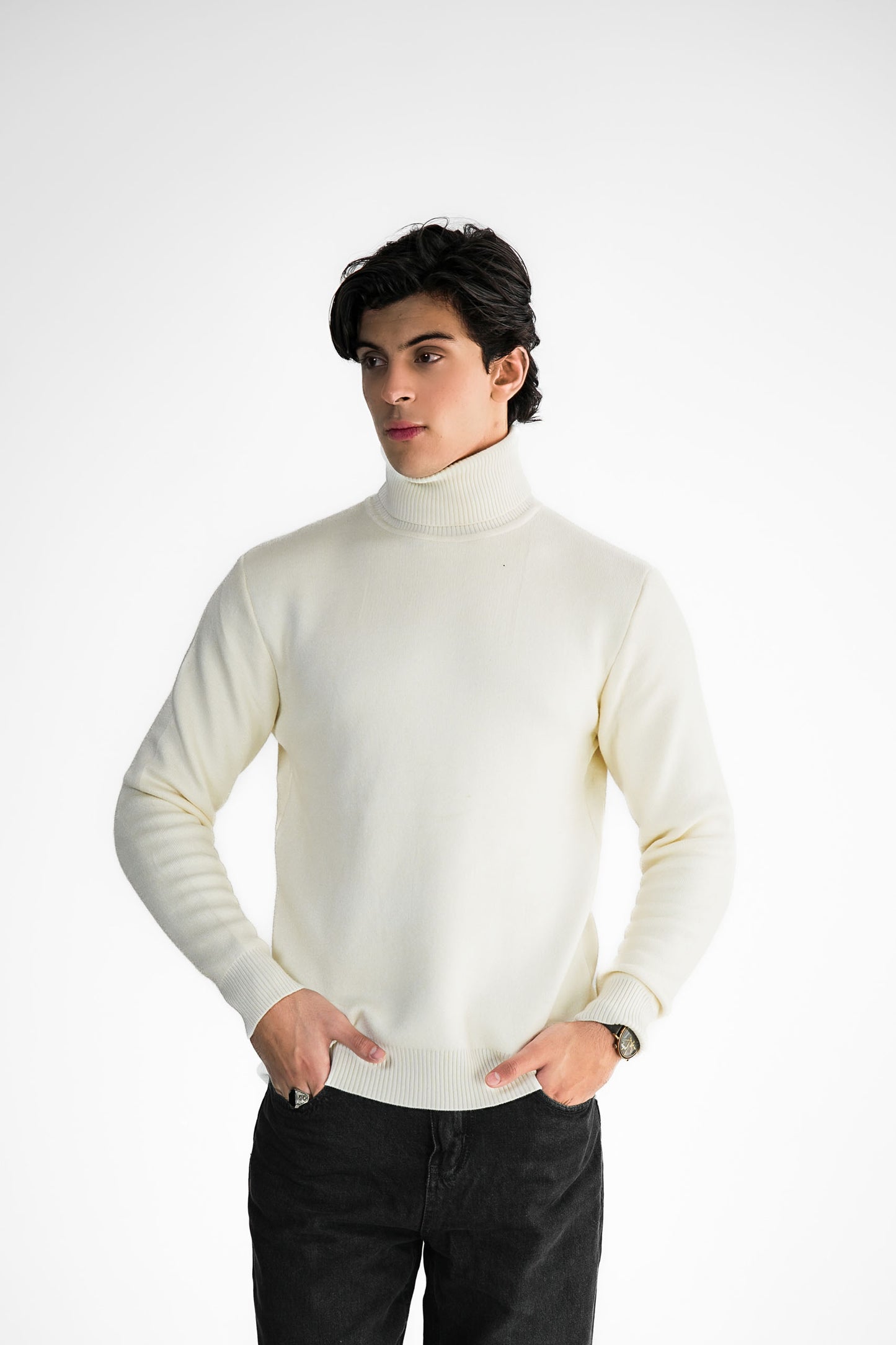 Cream Turtleneck Knit Sweater