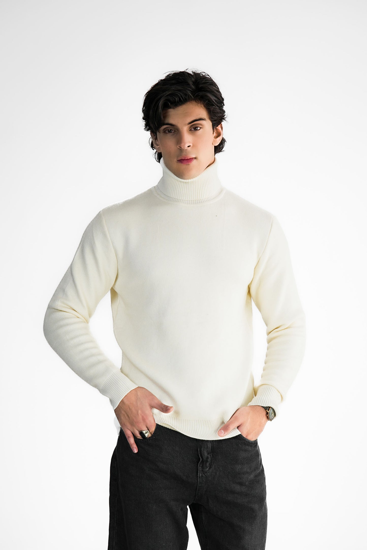 Cream Turtleneck Knit Sweater