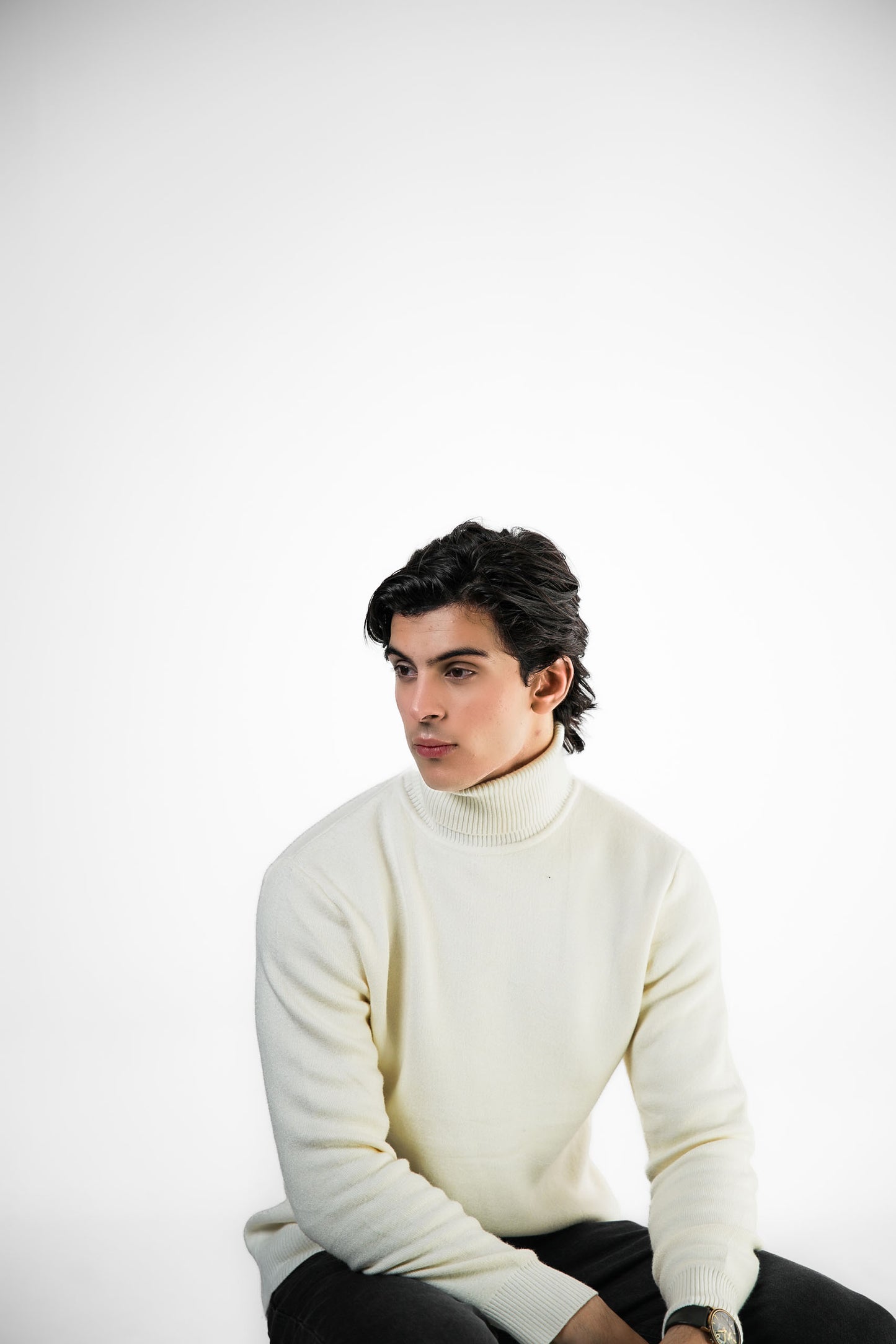 Cream Turtleneck Knit Sweater