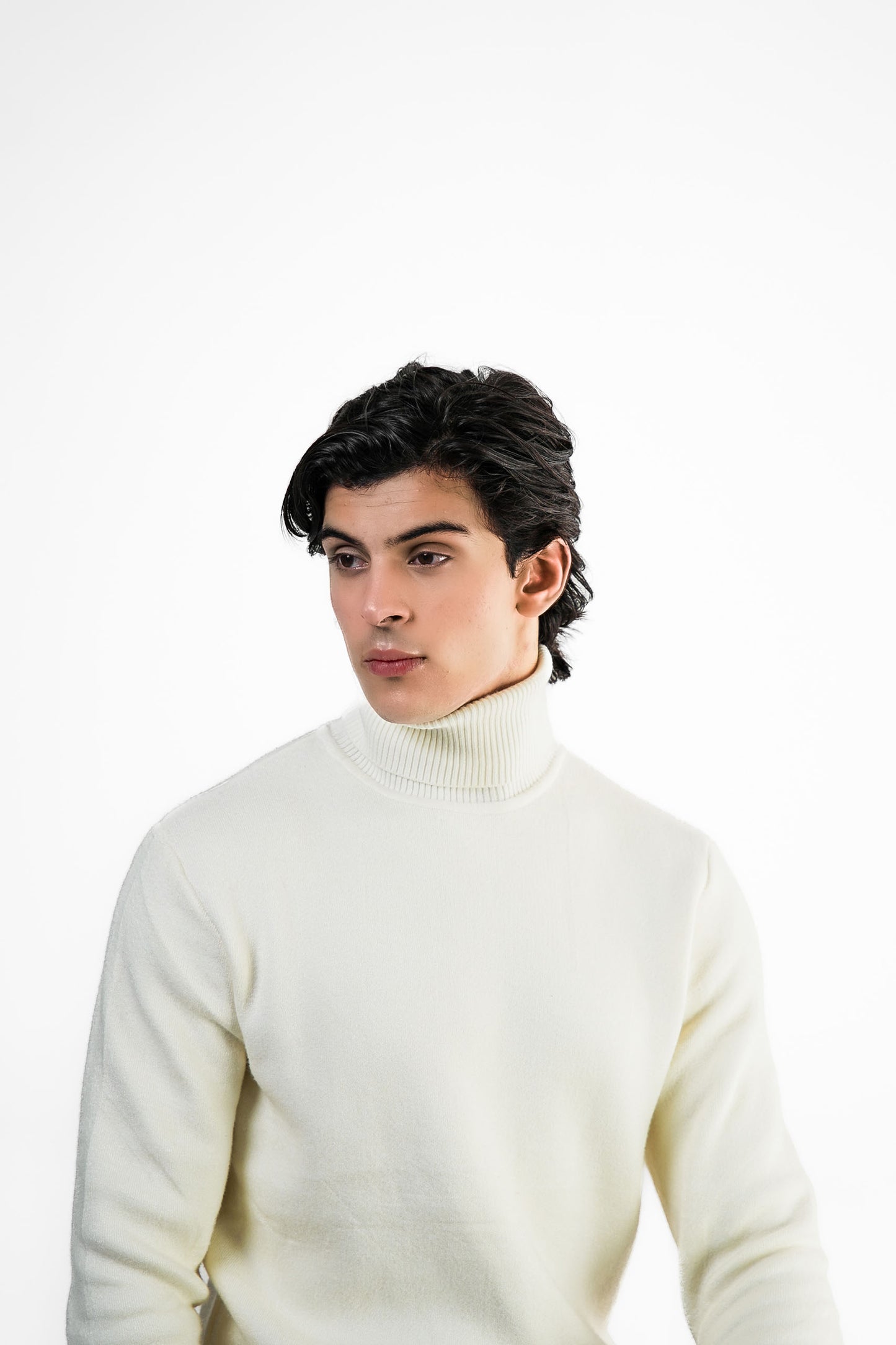 Cream Turtleneck Knit Sweater