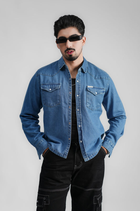 Cropped Denim Shirt DP Blue (DS04)