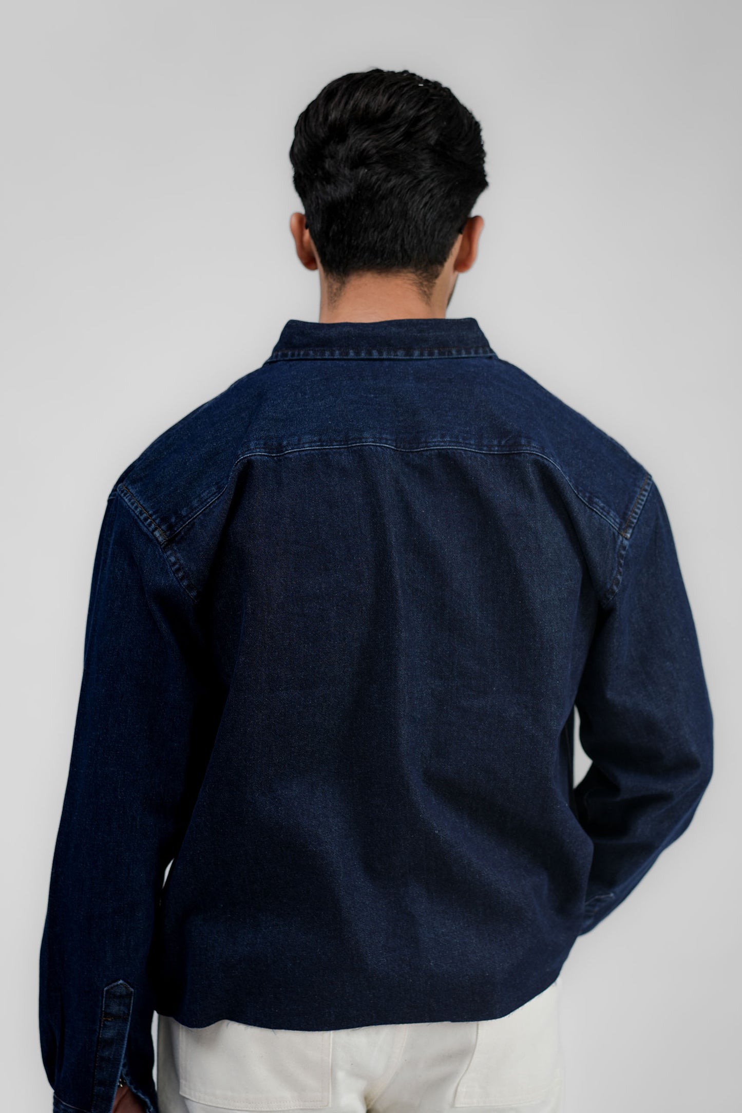 Cropped Denim Shirt Ripped Dark Blue (DS01)