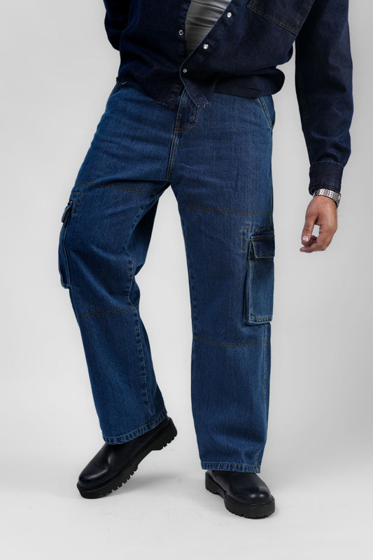 Blue Denim Cargo - Straight Fit