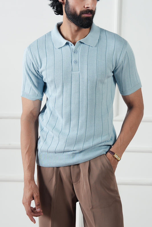 Drop Needle Knit Polo Sweater (MKP-11)