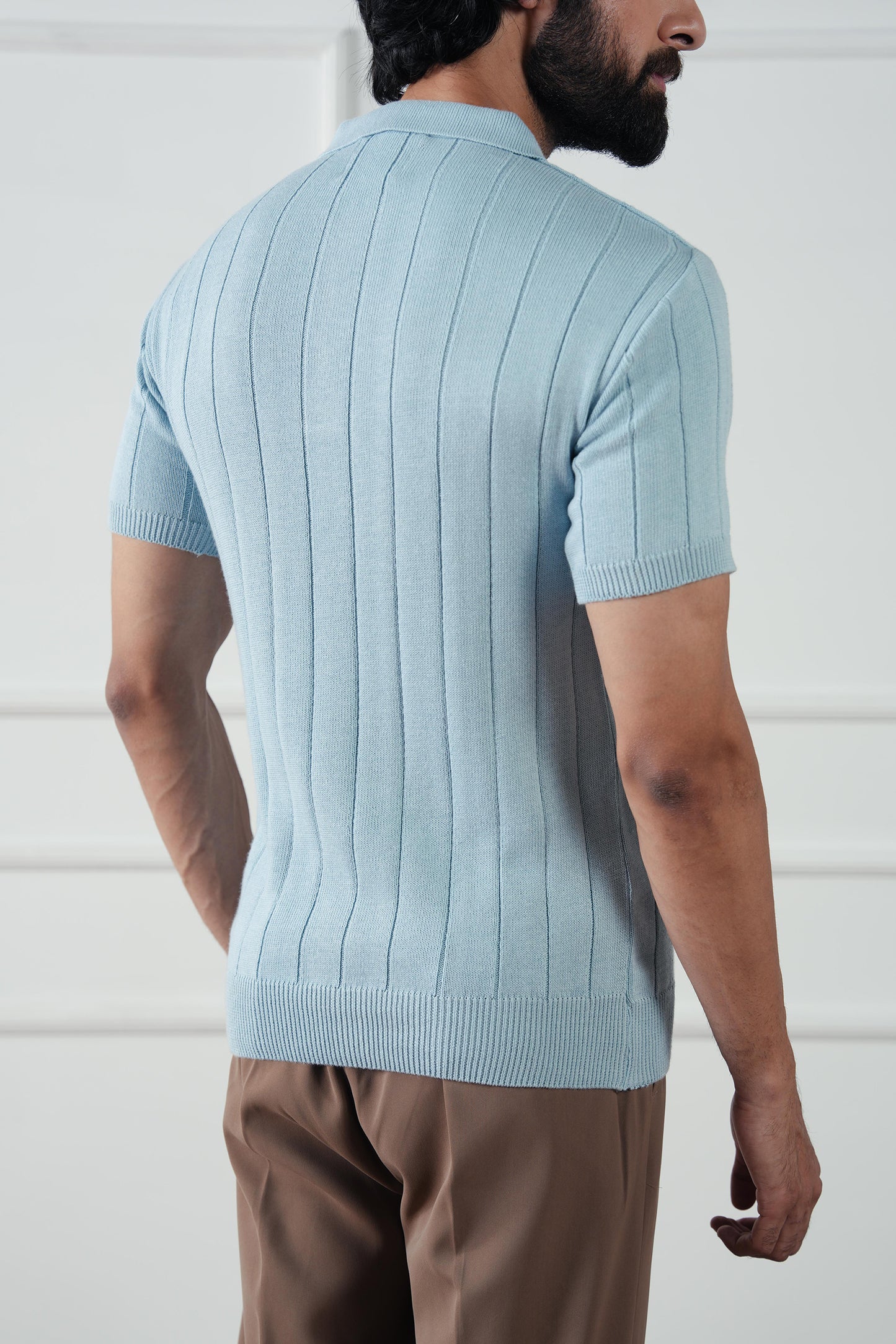 Drop Needle Knit Polo Sweater (MKP-11)