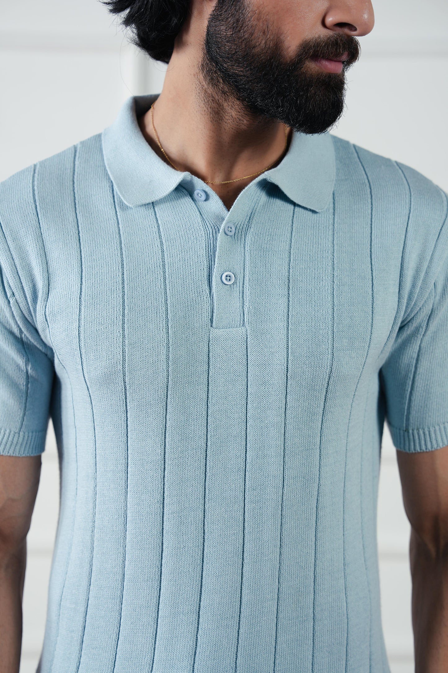 Drop Needle Knit Polo Sweater (MKP-11)