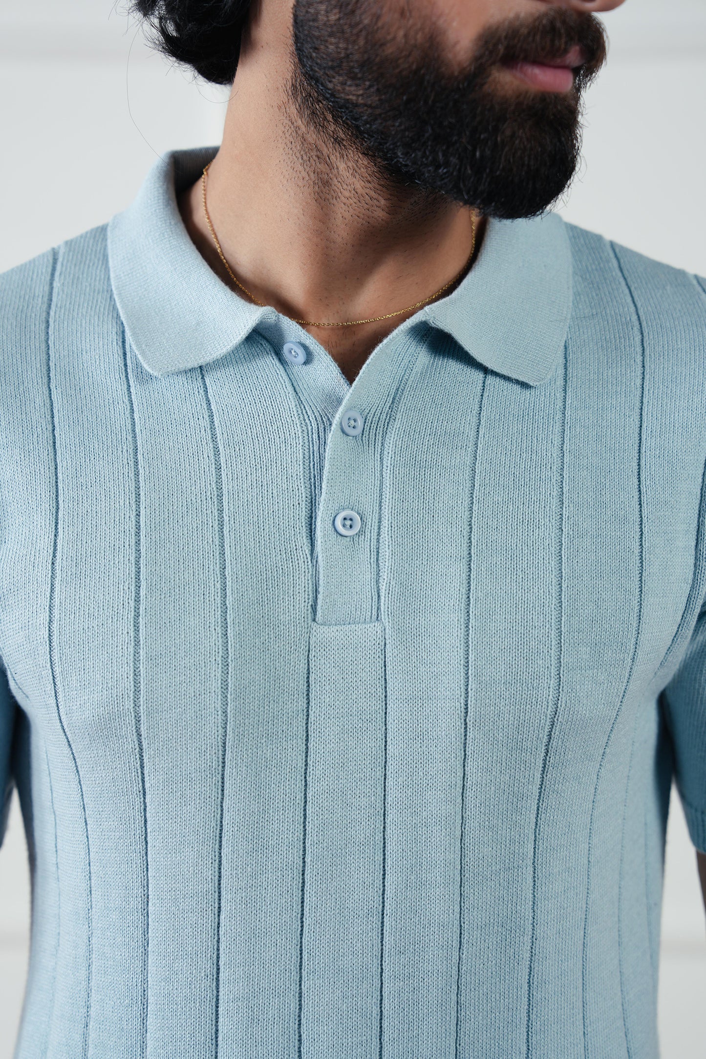 Drop Needle Knit Polo Sweater (MKP-11)