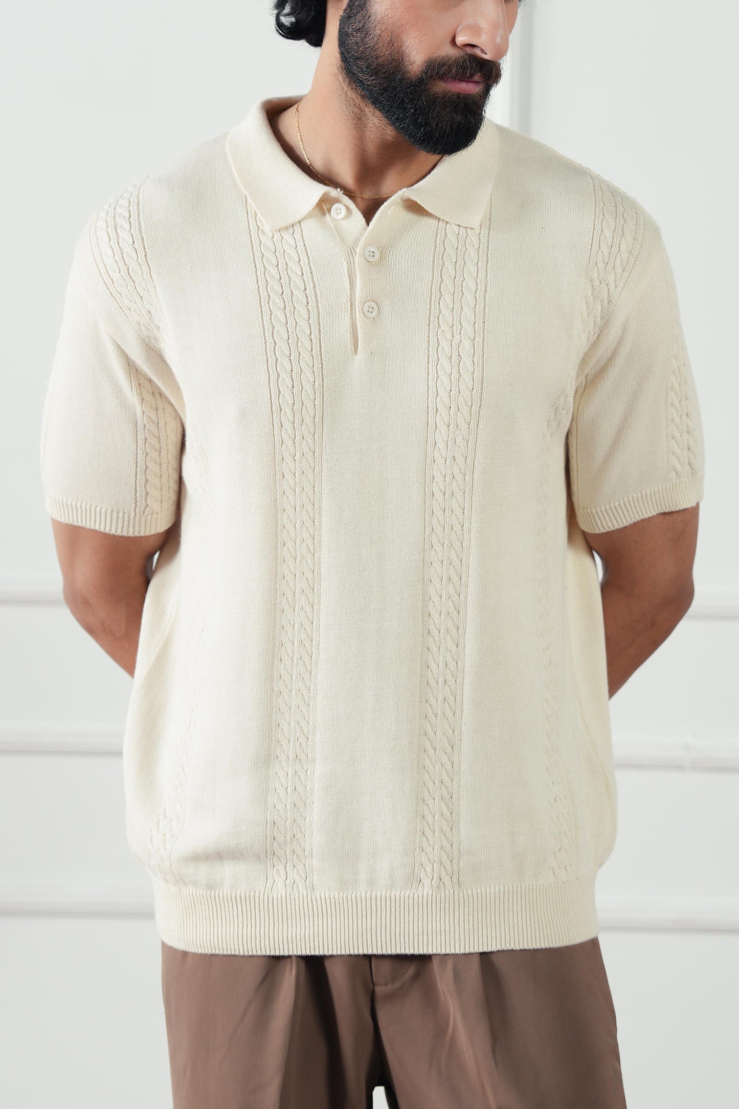 Cable Knit Polo Sweater (MKP-07)