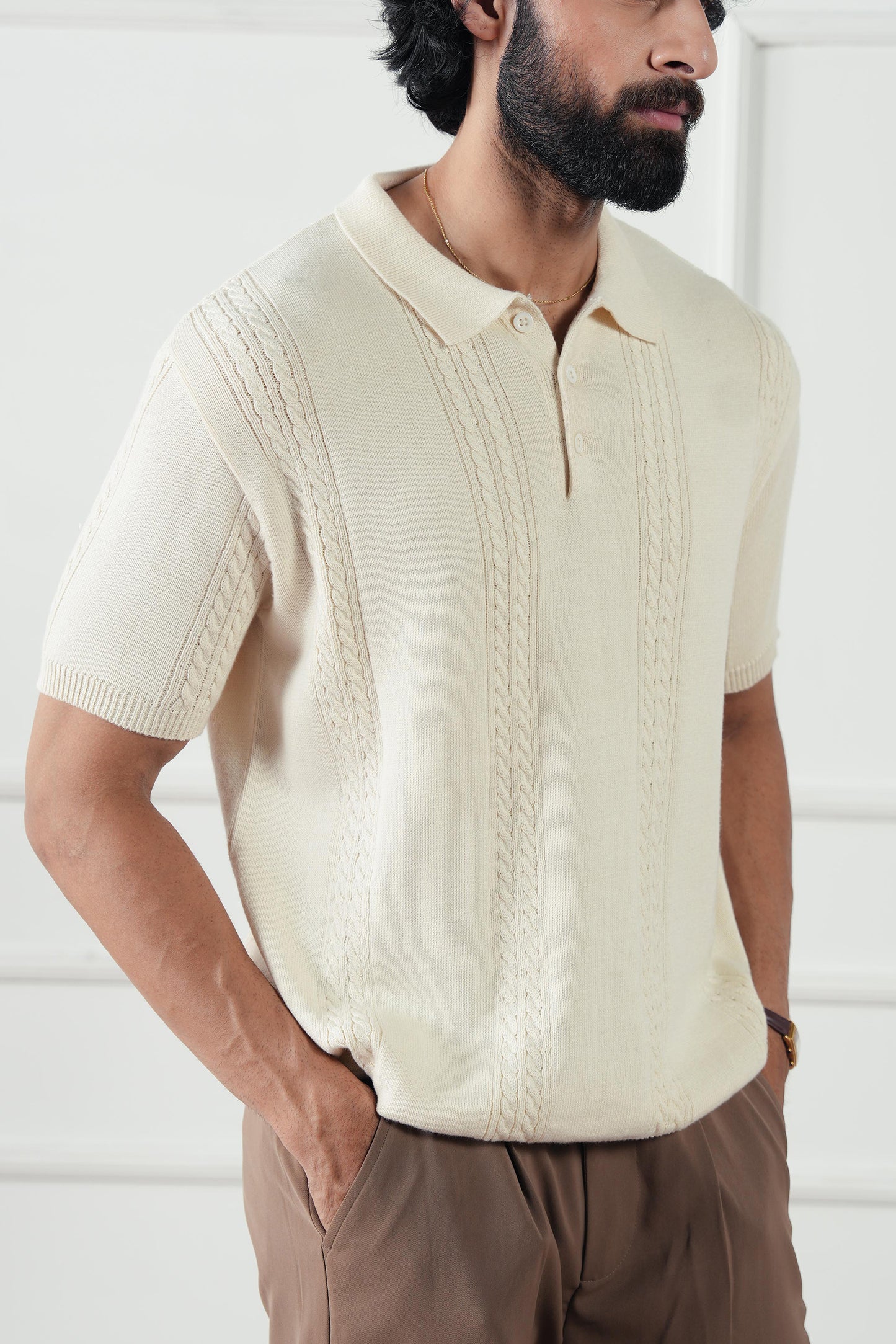 Cable Knit Polo Sweater (MKP-07)
