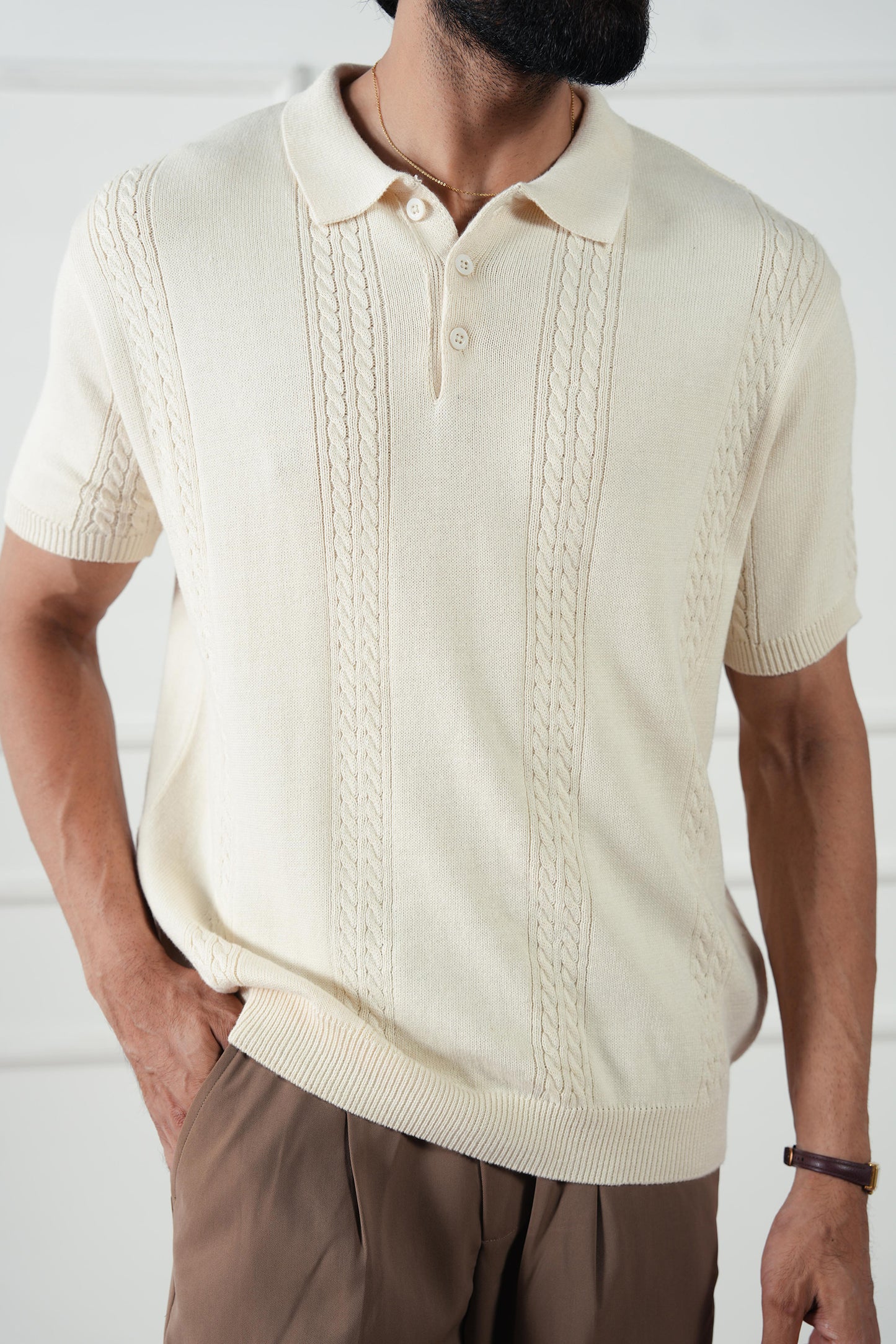 Cable Knit Polo Sweater (MKP-07)