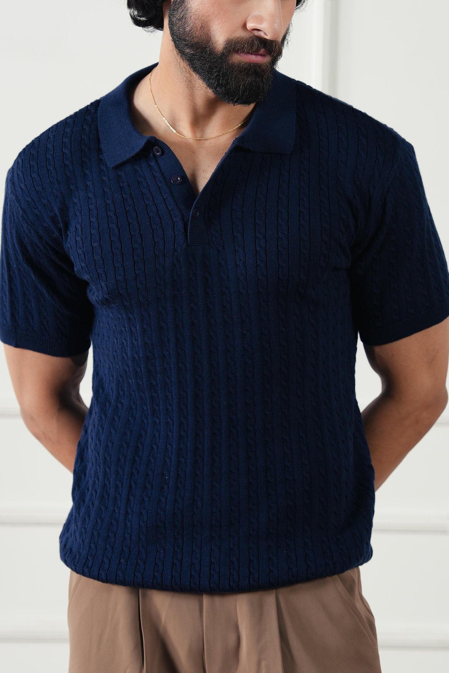 Cable Knit Polo Sweater (MKP-06)