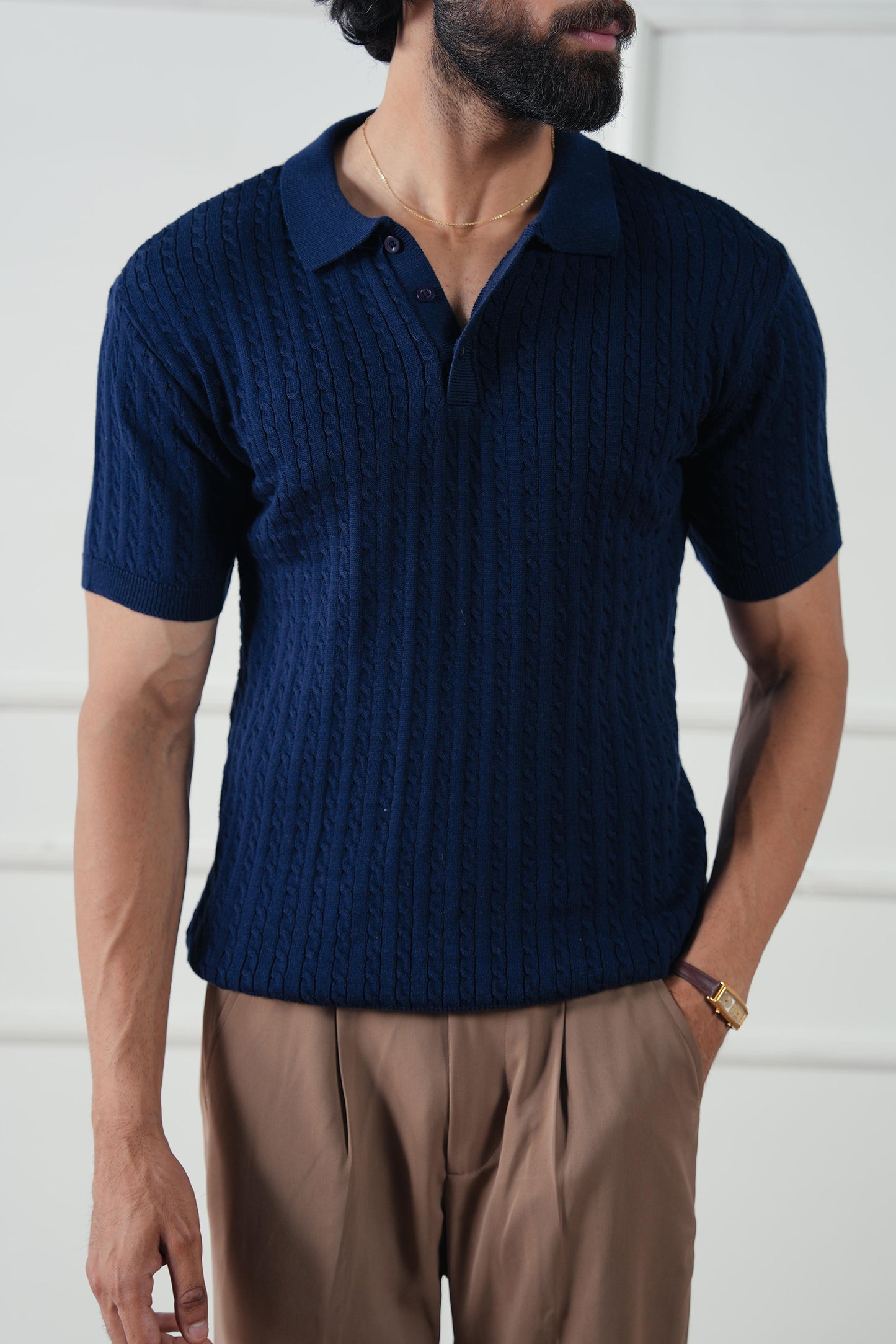 Cable Knit Polo Sweater (MKP-06)