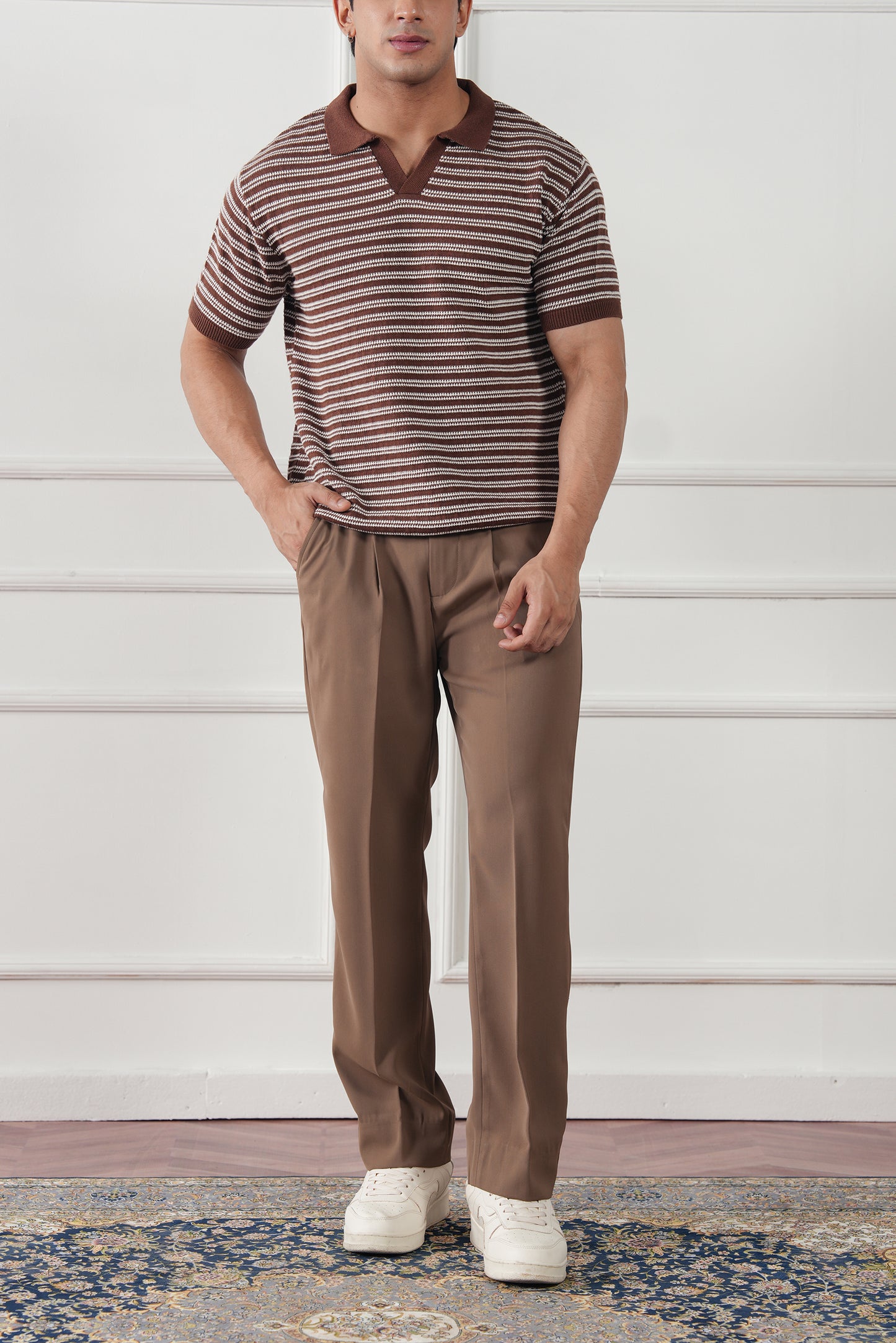 Striped Knit Polo Sweater (MKP-15)