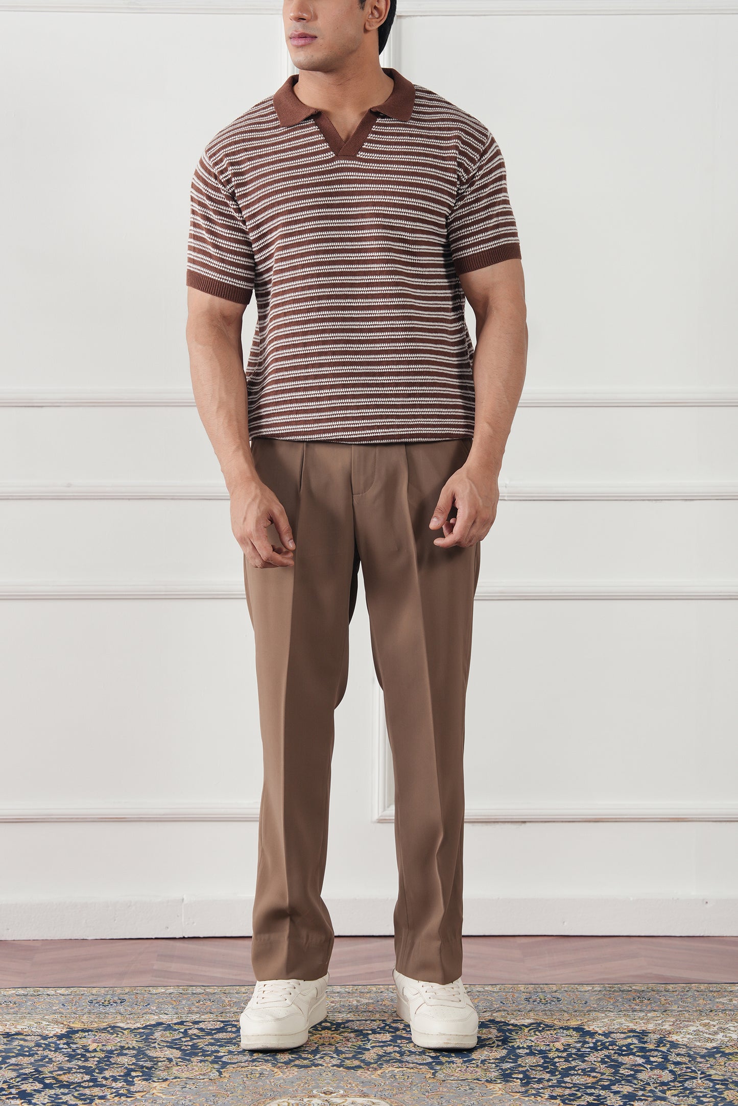 Striped Knit Polo Sweater (MKP-15)