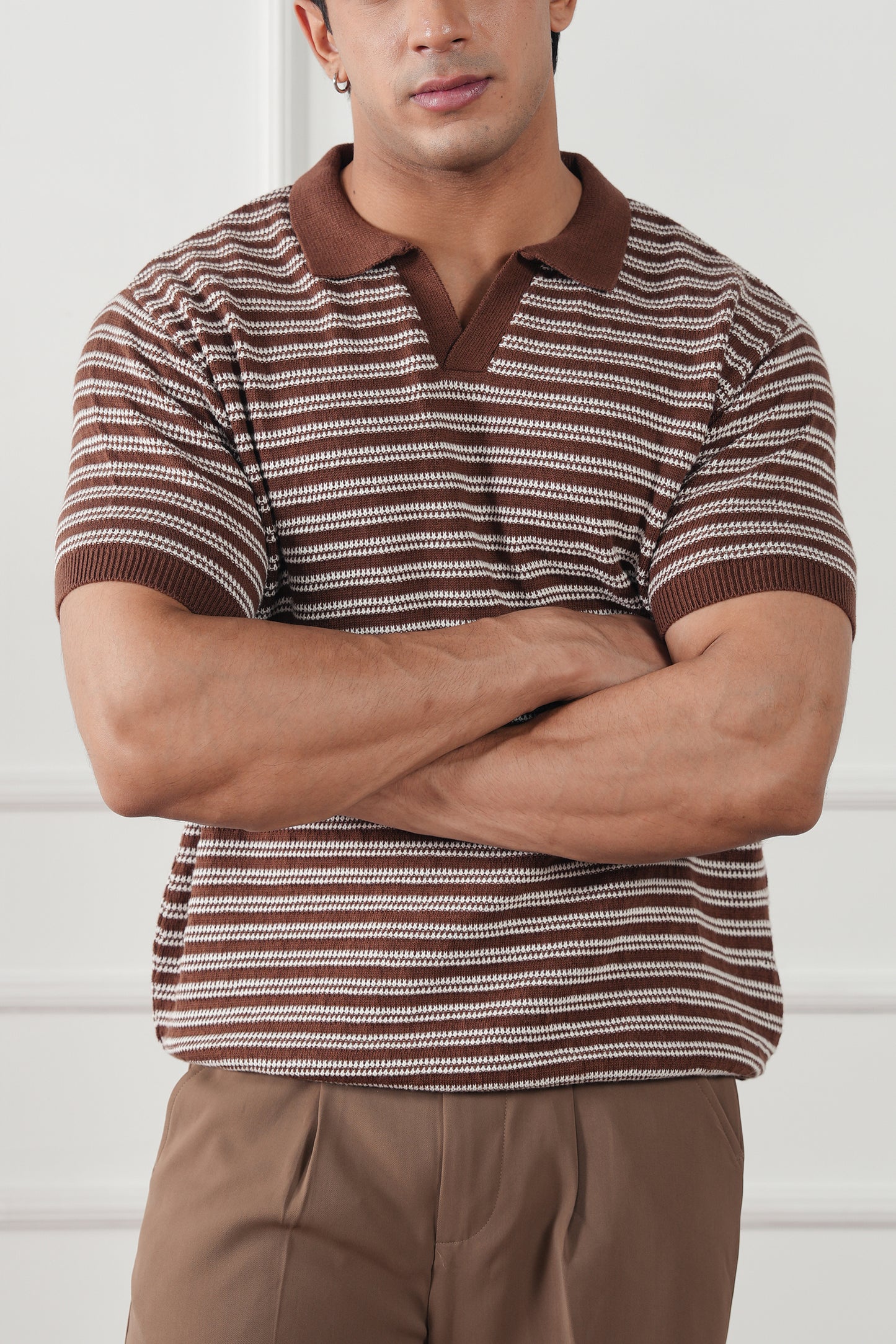 Striped Knit Polo Sweater (MKP-15)