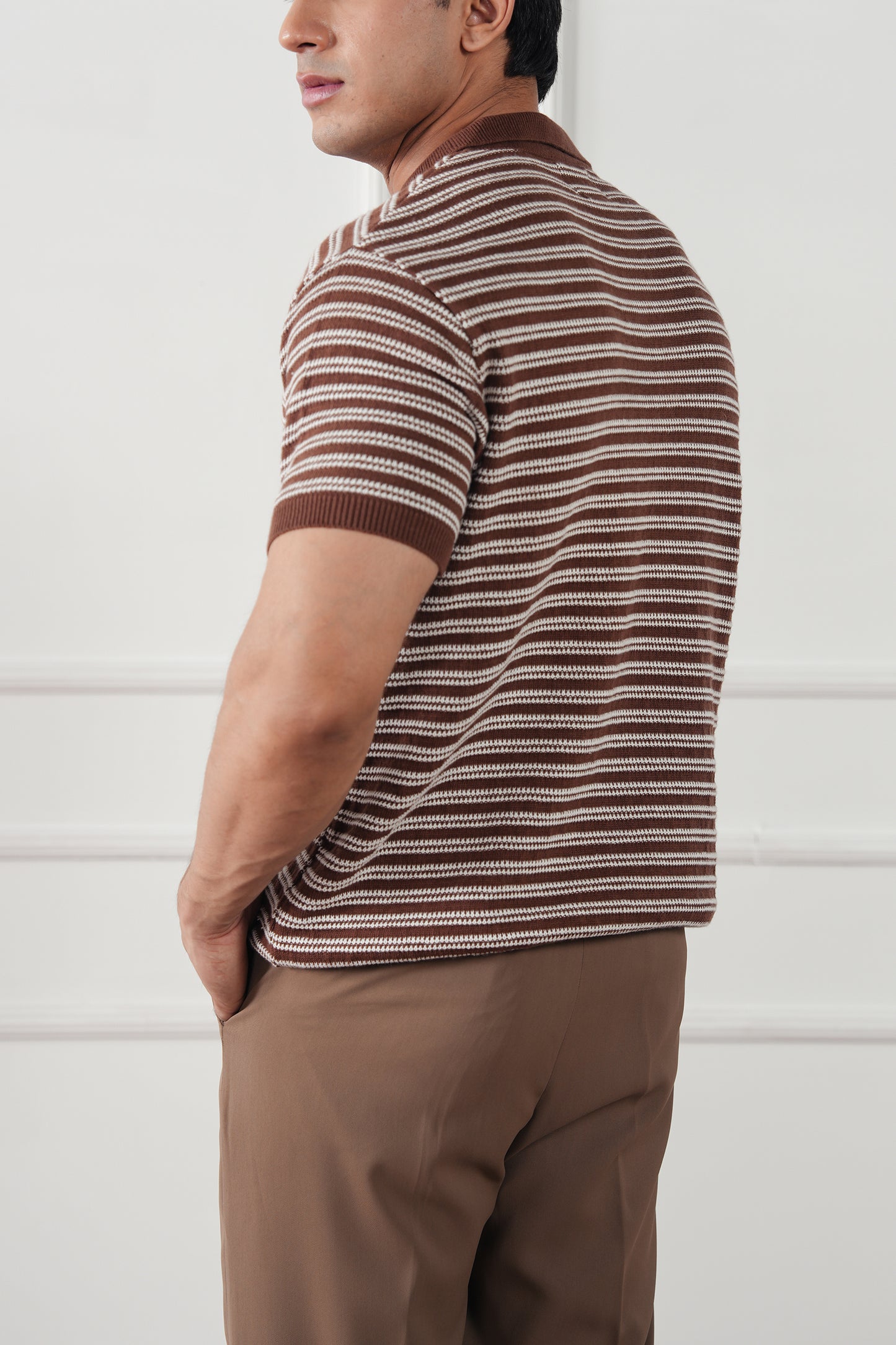 Striped Knit Polo Sweater (MKP-15)