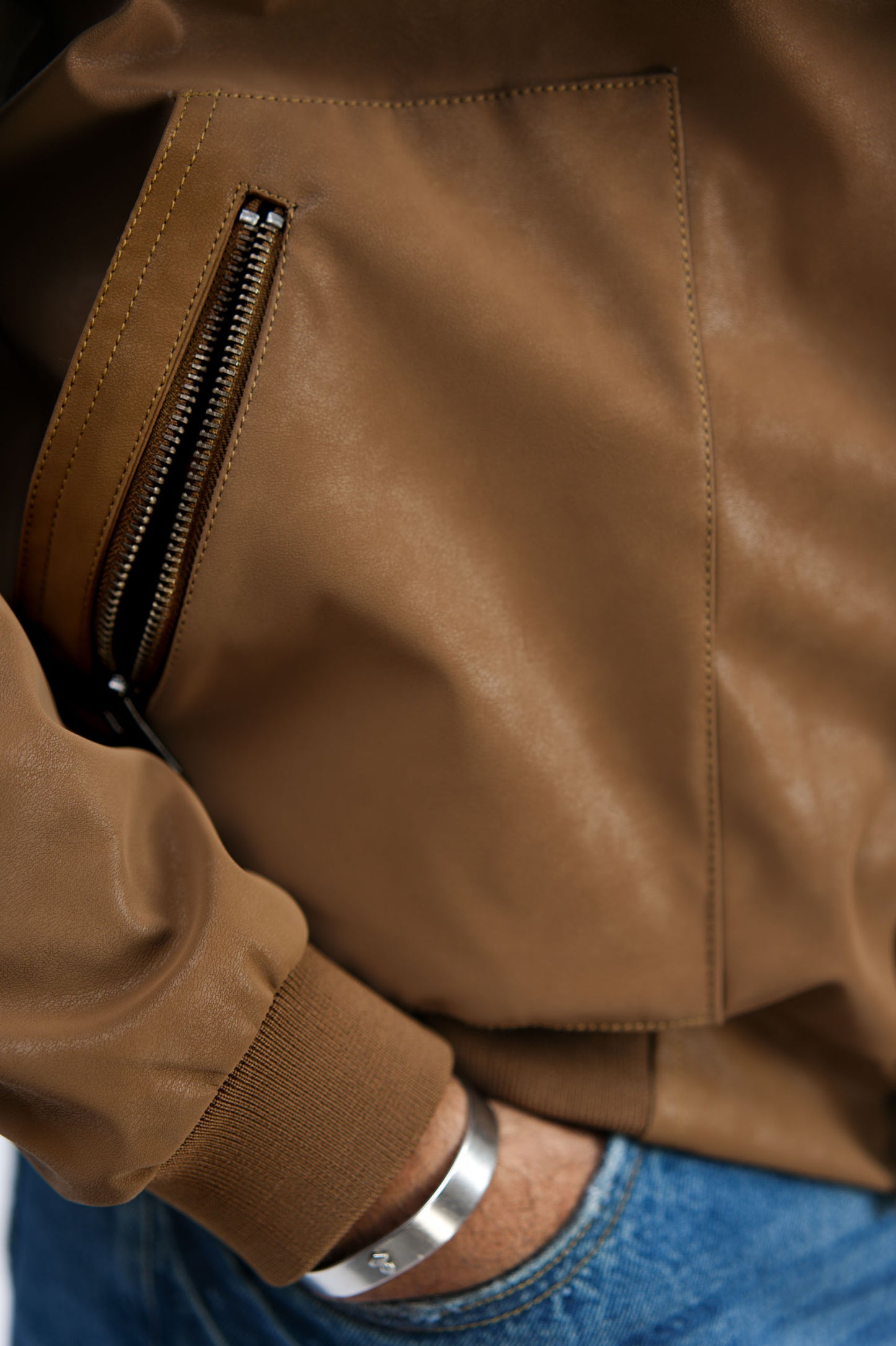 Leather Aviator Jacket - Brown