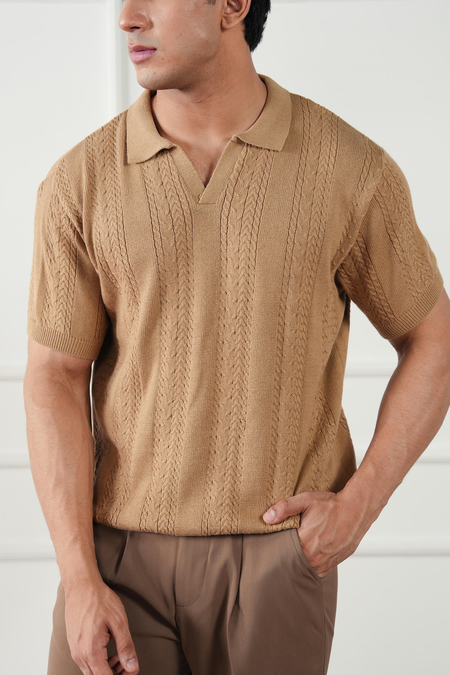 Striped Knit Polo Sweater (MKP-03)