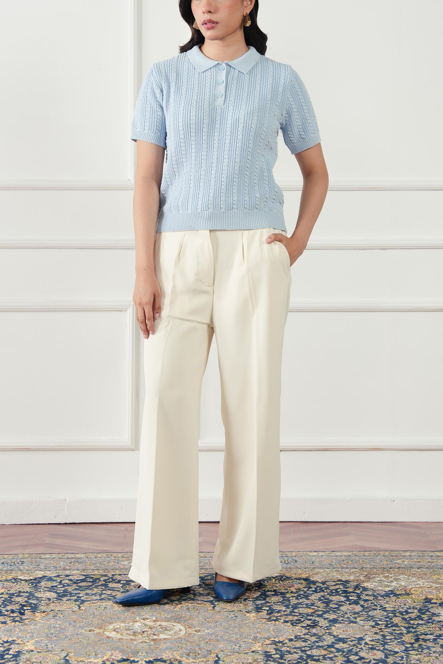 Cable Knit Polo Sweater (WKP-01)